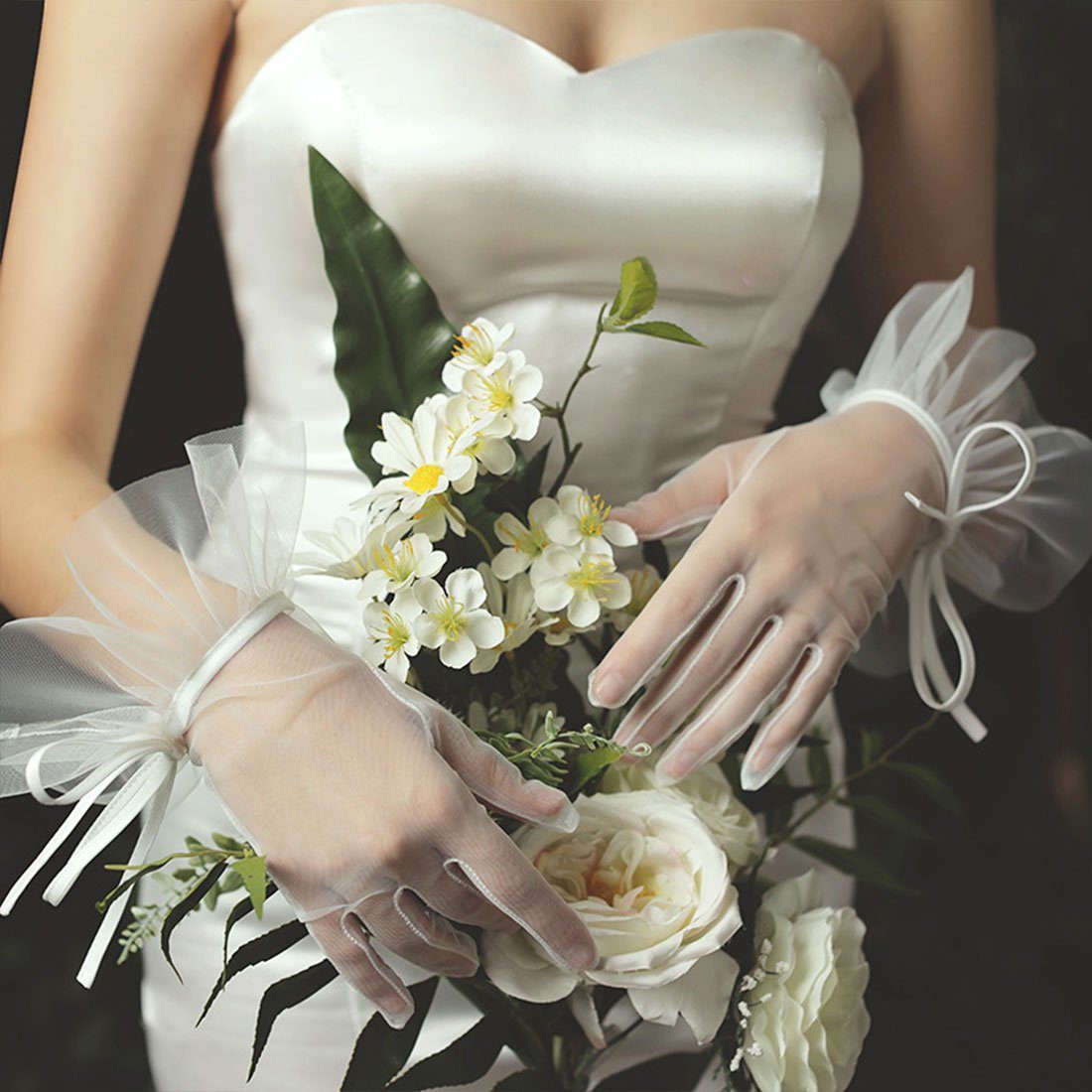 Bogen Braut Mesh Handschuhe, Handschuhe DÖRÖY kurze Hochzeit Abendhandschuhe Spitze