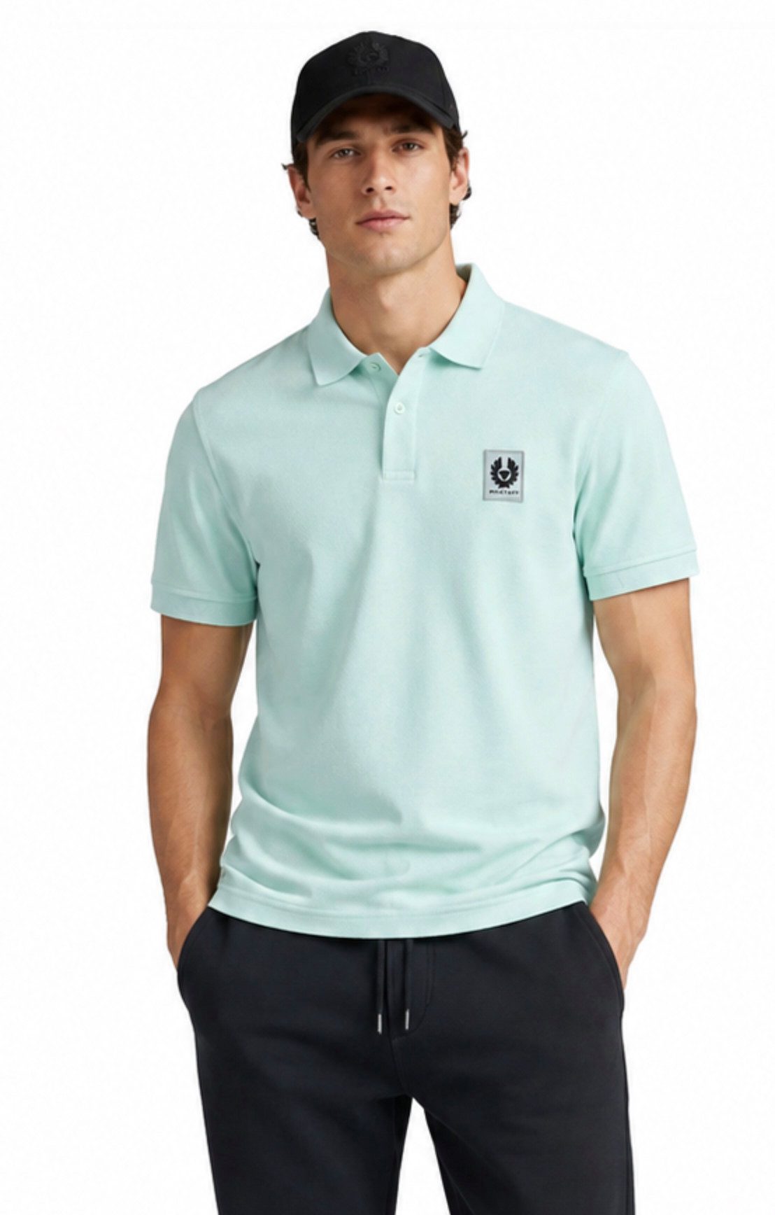 Belstaff Poloshirt Herren Retro Patch Regular Comfort Fit Baumwollpiqué Gestickter Phönix-Aufnäher, Rippkragen und bündchen
