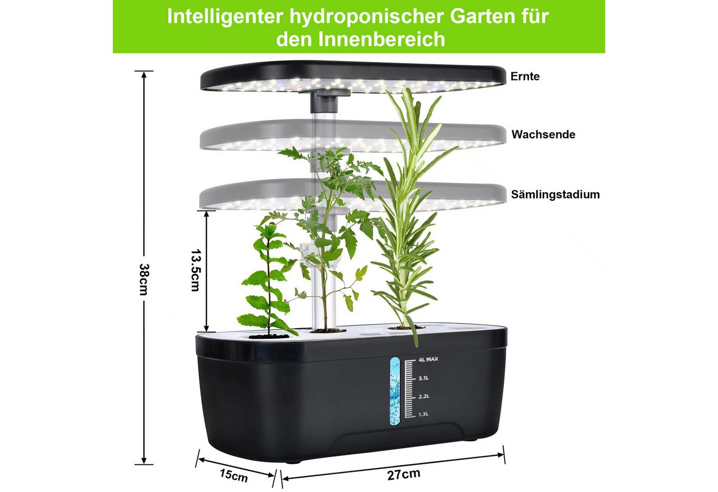 Thumbnail - MUPOO Pflanzkübel Hydroponische Anzuchtsysteme,Indoor Garden Sprouting Kit mit Pumpe (1 St), 8/12 Pods,Auto-Timer LED wa...