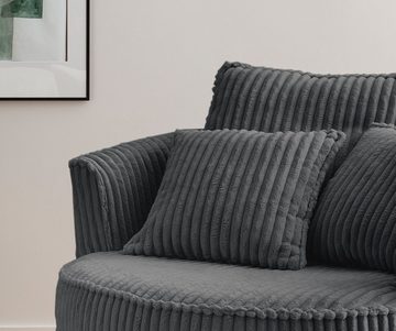 Furn.Design Loveseat Comfy (Love Seat in Mega Cord grau, 120 x 120 cm), 360° drehbar, mit Bonell Federkern