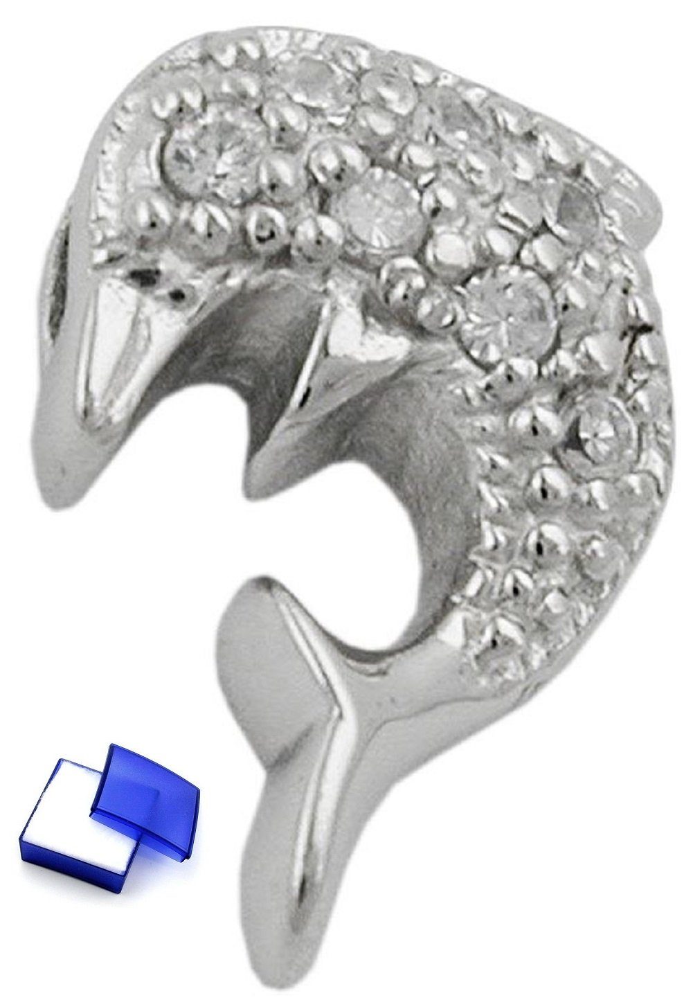 unbespielt Kettenanhänger Kettenanhänger Anhänger Delfin Zirkonia 925 Silber 14,5 x 10 mm inkl. kleiner Schmuckbox, Silberschmuck für Kinder