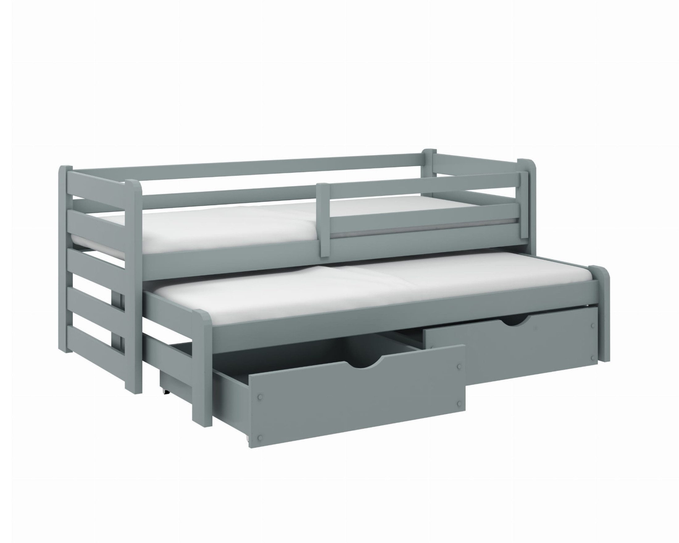 Kinderbett SENI 90x200 Weiß Grau Bett Gästebett Ausziehbett