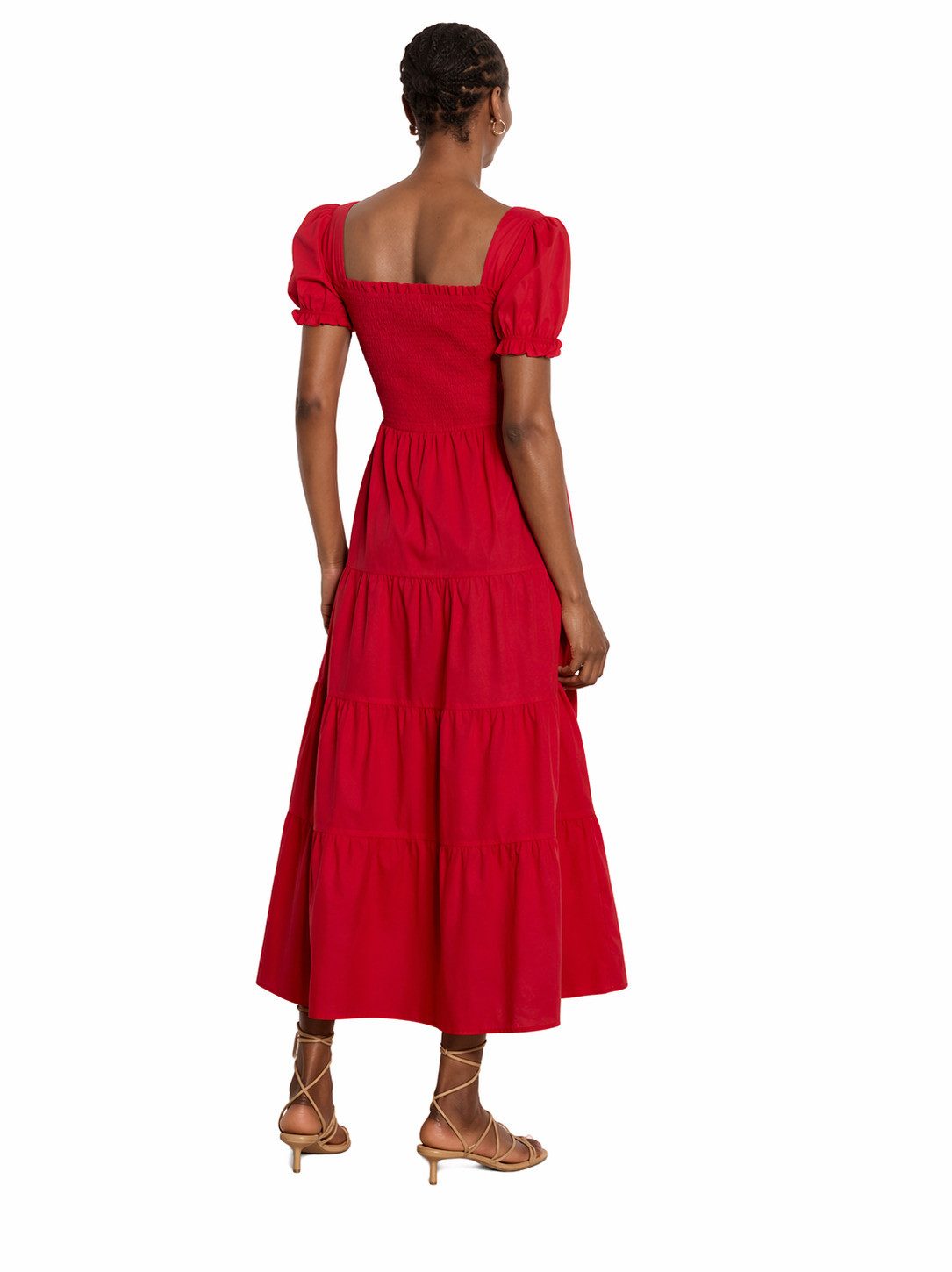 Apricot Druckkleid Midi-Kleid aus Baumwolle mit Stufenrock