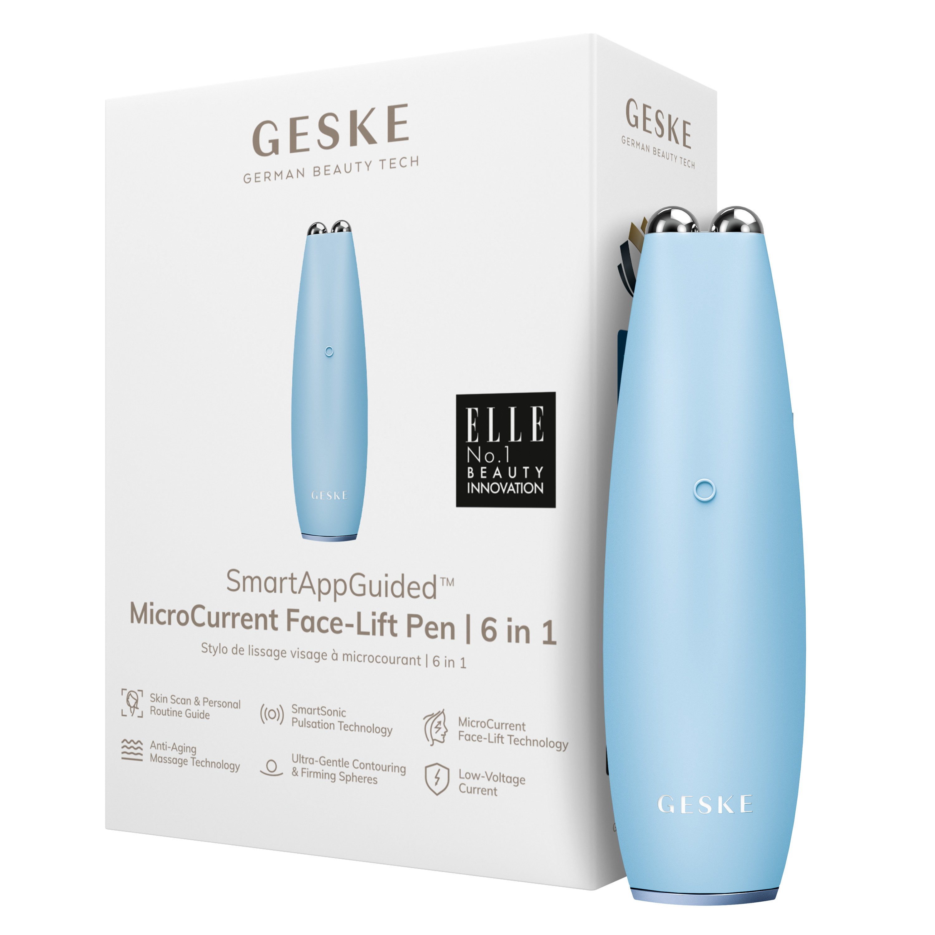GESKE German Beauty Tech Enhancer SmartAppGuided™ MicroCurrent Face-Lift Pen 6 in 1, Packung (Gerät & USB-Ladekabel), 2-tlg., Gerät inkl. kostenloser APP (SmartAppGuided Device), Mit der GESKE App erhältst Du deine personalisierte Hautpflegeroutine.