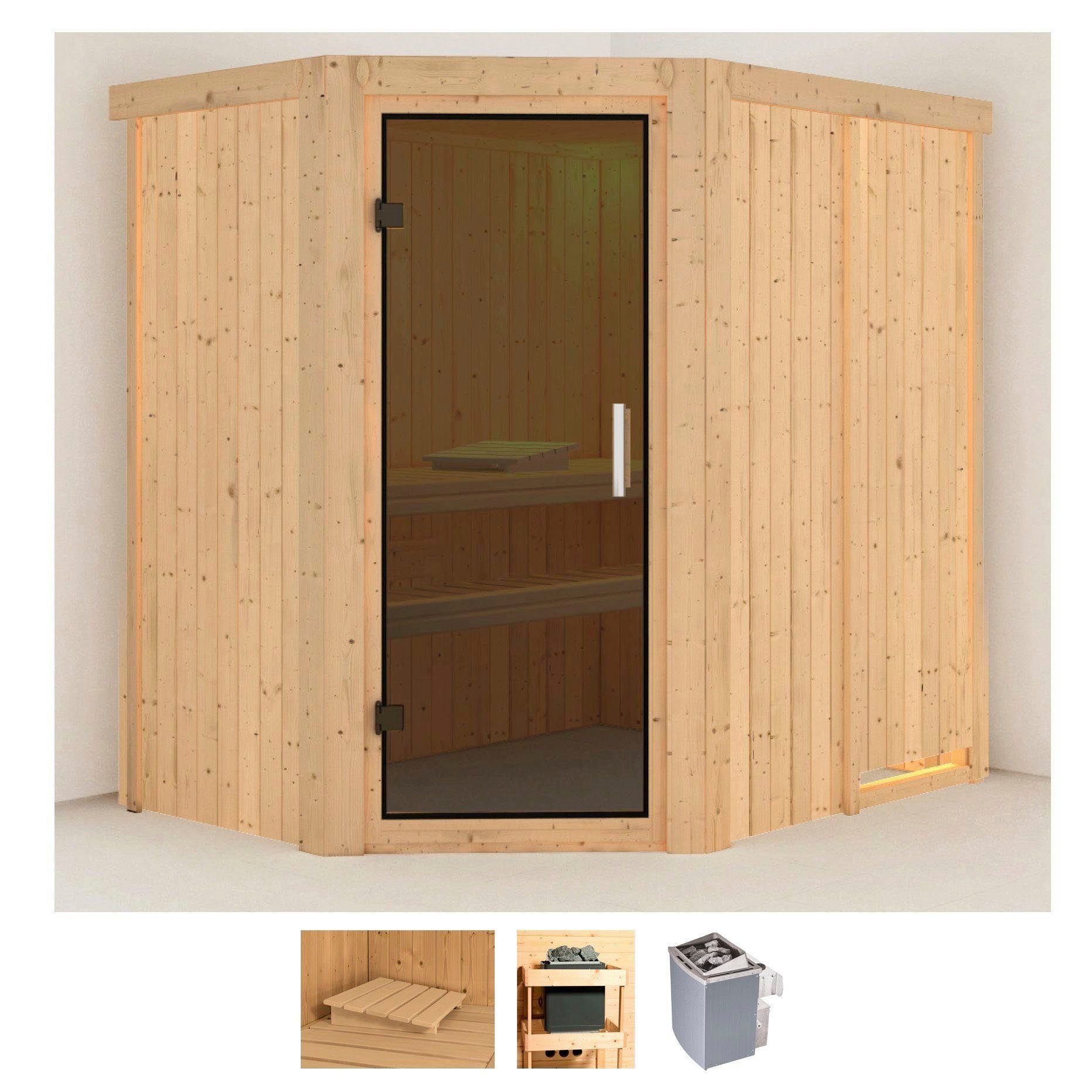 Karibu Sauna Clara, BxTxH: 151 x 196 x 198 cm, 68 mm, (Set) Ofen 9 kW integr. Strg