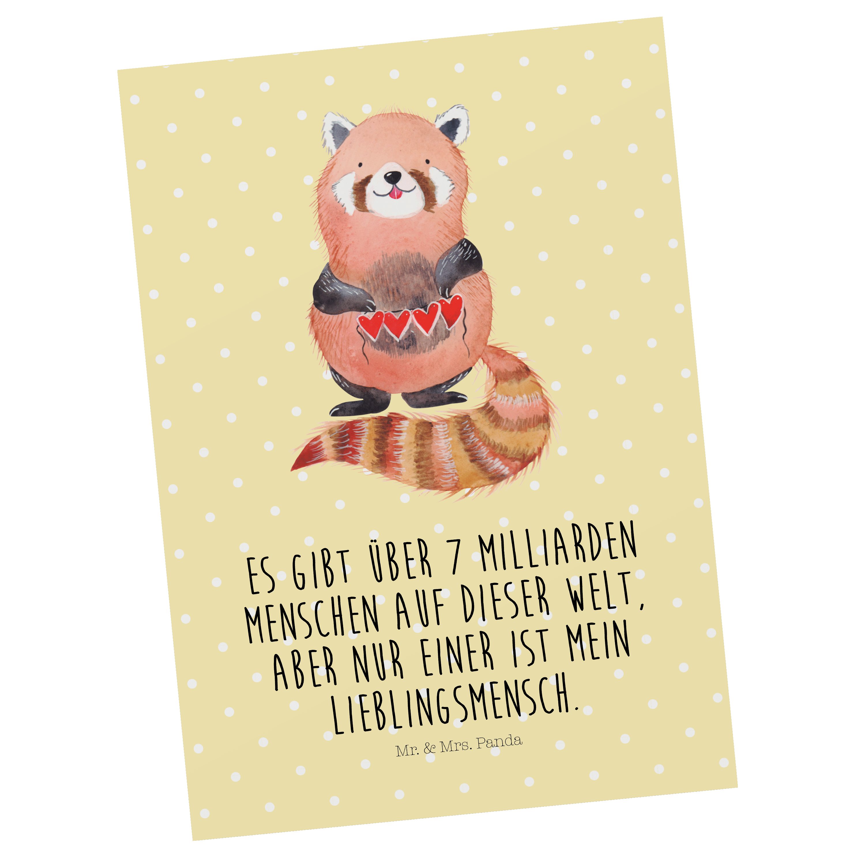 Mr. & Mrs. Panda Postkarte Roter Panda - Gelb Pastell - Geschenk, Einladung, Karte, Grußkarte, G