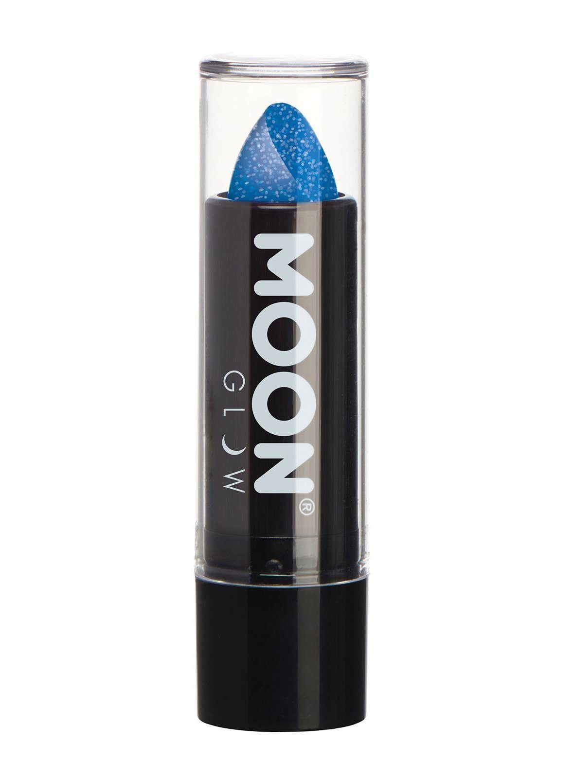 Smiffys Lippenstift Moon Glow Neon UV Glitzer Lippenstift blau, Glitzernder Neon-Lippenstift für einen aufregenden Look zu Fasching o