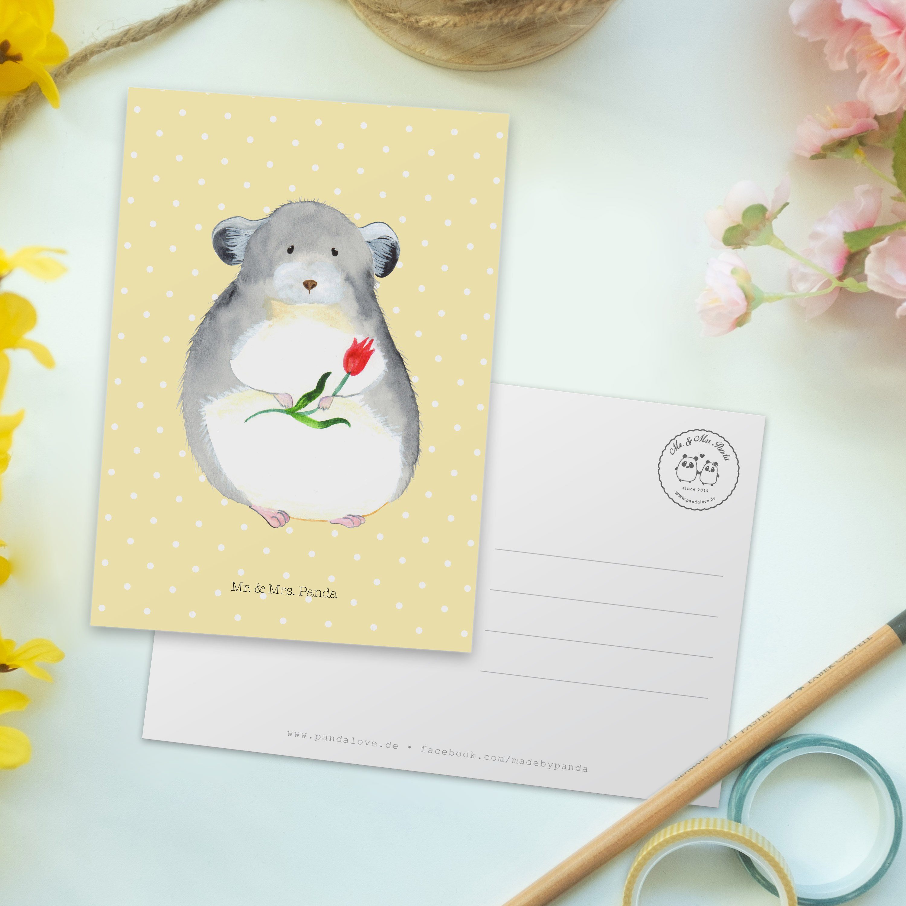 Mr. Gelb - Gute - Pastell Blume Glücklichsein, mit Panda Mrs. & Postkarte Geschenk, Chinchilla L