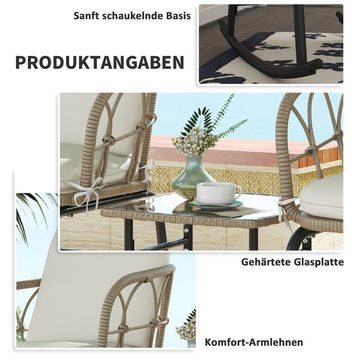 Outsunny Sitzgruppe Rattan Schaukelstuhl-Set, Gartenmöbel-Set mit 2 Stühlen, 1 Couchtisch, (Gartensitzgruppe, 3-tlg., Gartengarnitur), mit Kissen, für Balkon, Terrasse, Creme