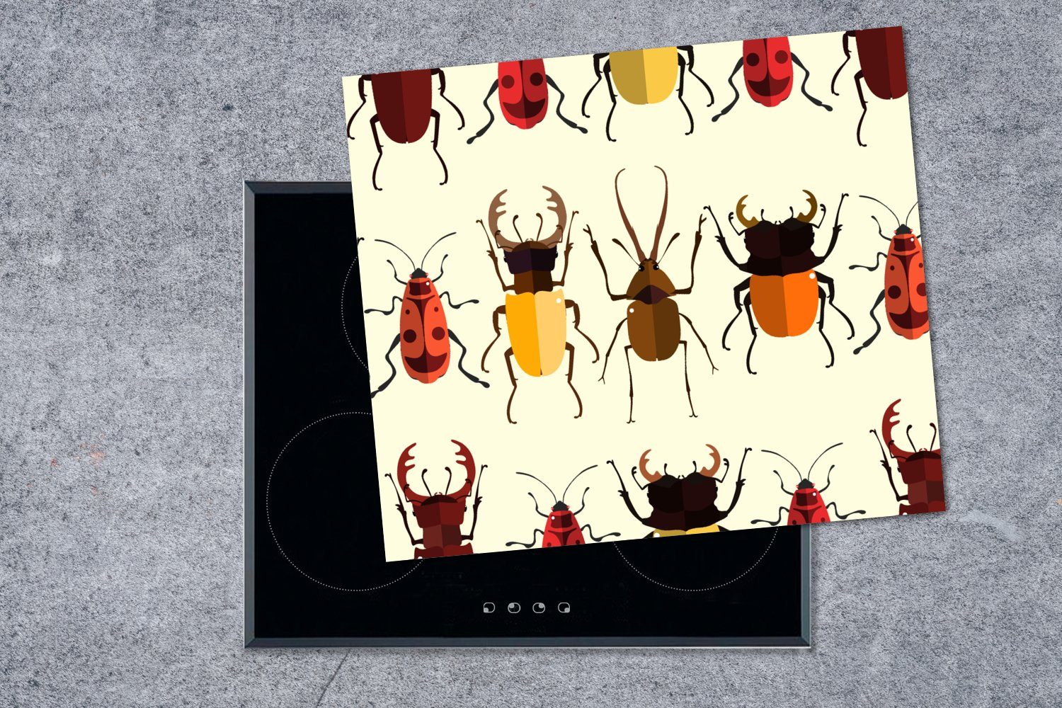 60x52 Insekten, MuchoWow Mobile Herdblende-/Abdeckplatte Muster Käfer cm, - nutzbar, - Vinyl, Ceranfeldabdeckung Arbeitsfläche tlg), (1