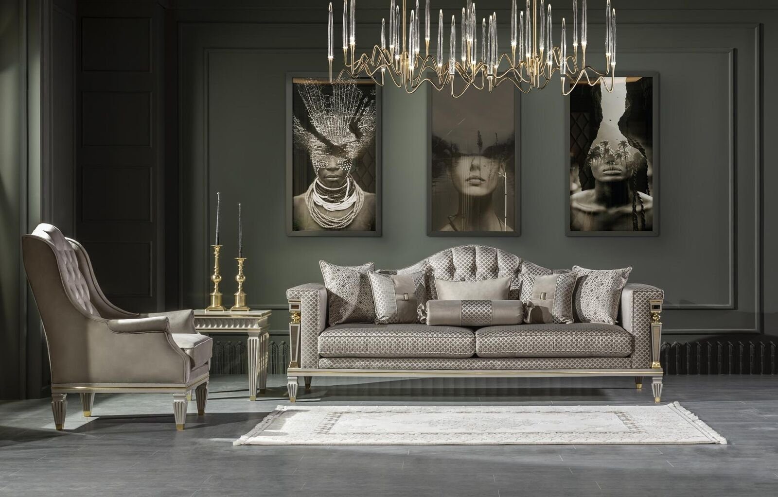 Wohnzimmer Wohnzimmer-Set Grau Elegantes JVmoebel Set Sessel Sofagarnitur Beistelltisch Modern