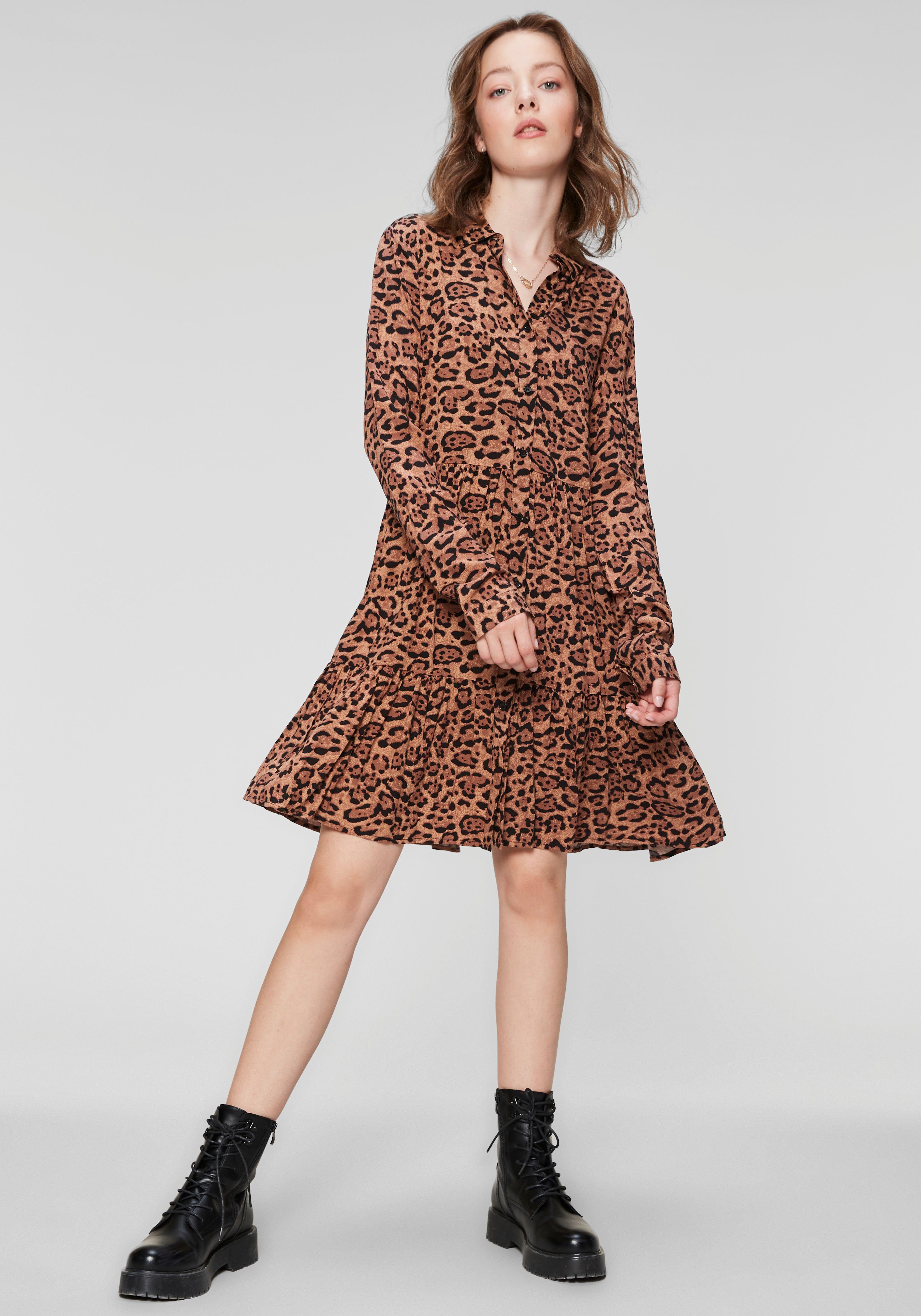 Mode Kleider Blusenkleider Zara Woman Blusenkleid Leomuster Casual-Look 