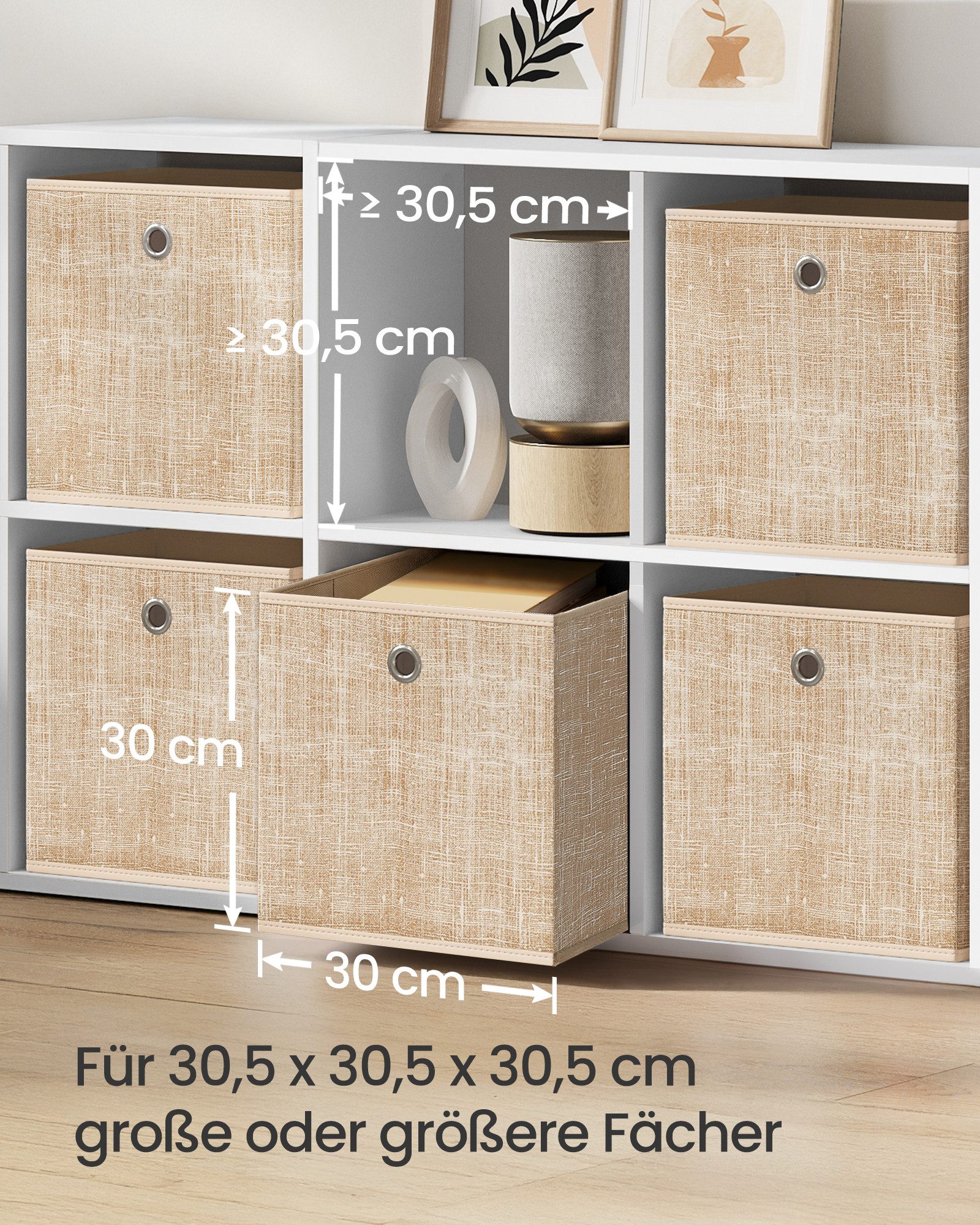 SONGMICS Aufbewahrungsbox Aufbewahrungsboxen, stoff, Ordnungsboxen, Organizer (Aufbewahrung, für Würfelregal, mit Griff), 6er Set, Faltbox, 30x30x30 cm