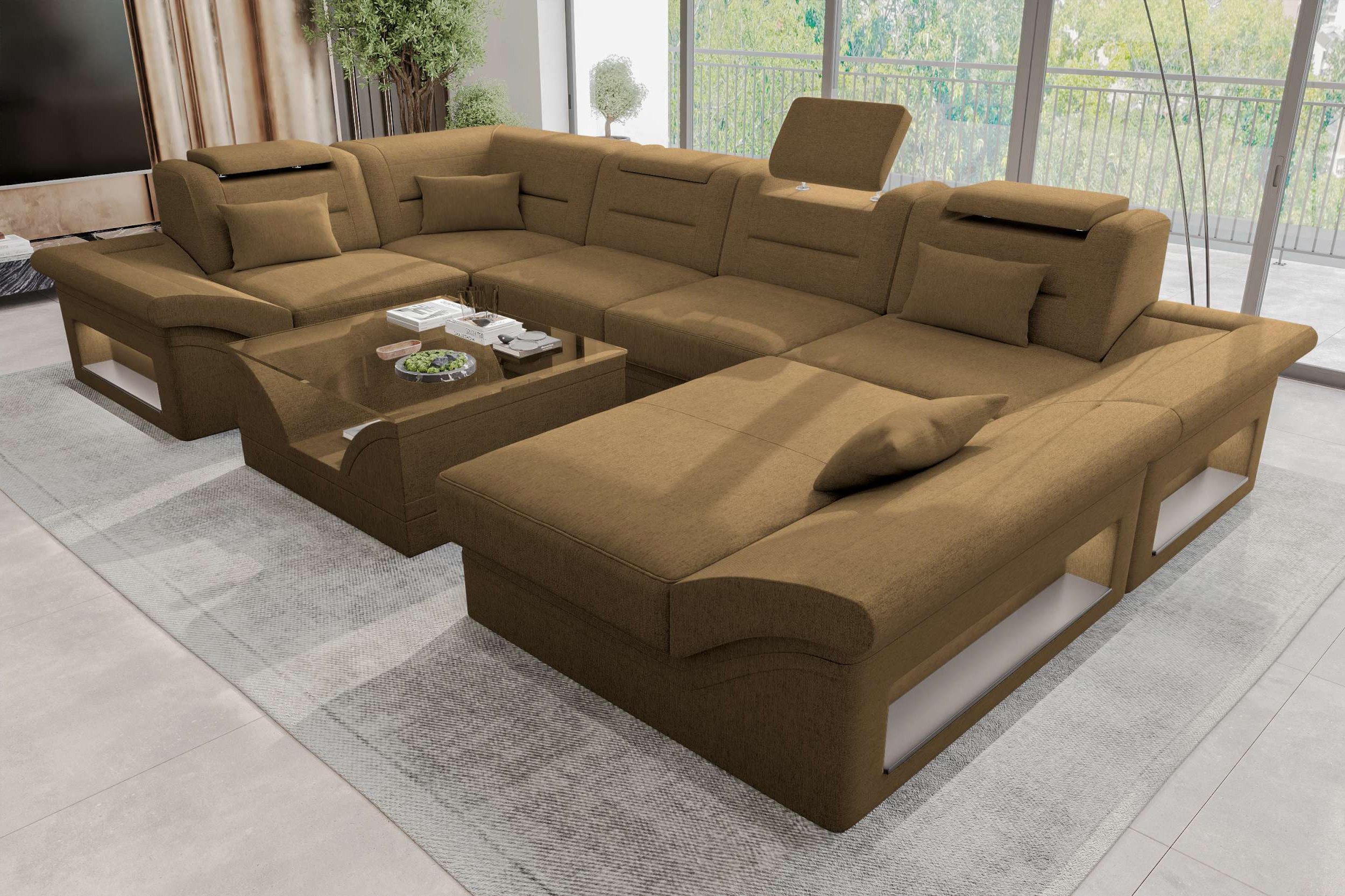 Sofa Dreams Wohnlandschaft Wohnlandschaft Enzo U Form Stoffsofa, Wohnlandschaft, U-Form, Polster Couch in U-Form mit LED, 2 Zierkissen inklusive