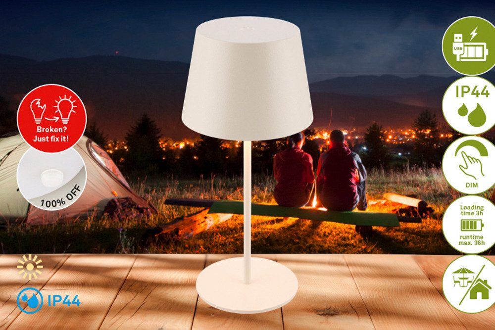 Briloner Leuchten LED Tischleuchte NIVO, LED fest integriert, 9,5x20,5 cm, Indoor/Outdoor, Balkon, Terrasse, Wohnzimmer