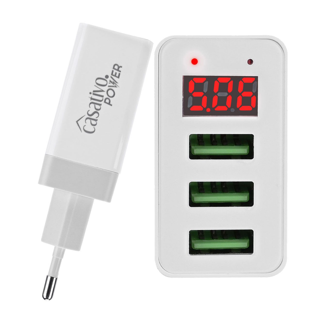 Casativo Multi-Port USB Ladegerät 3 USB-A Ports LED-Display 5V/2.4A je Port USB-Ladegerät (1-tlg., 2×USB 5V/2,4A, max. 3,1A/15,5W, LED-Display für Spannung & Strom)