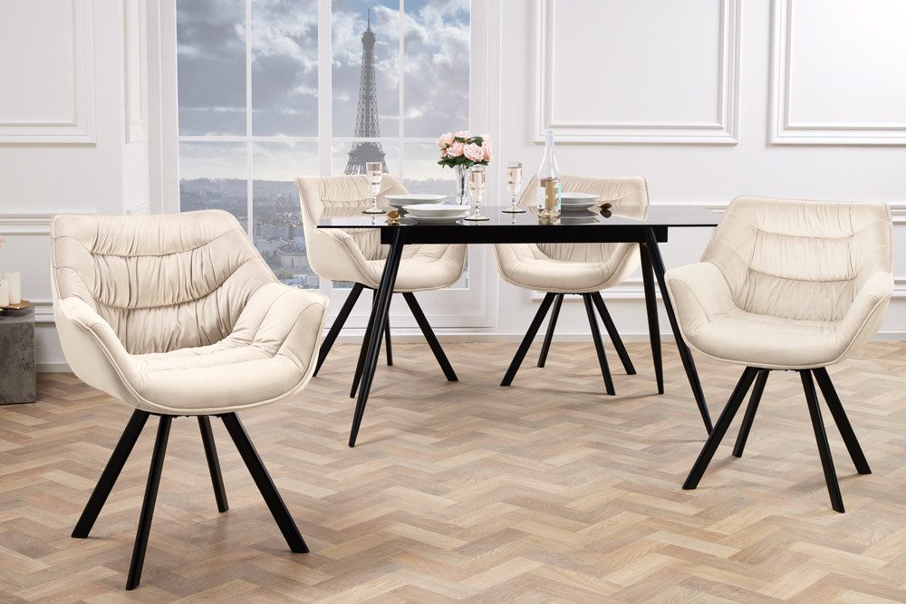 riess-ambiente Polsterstuhl THE DUTCH COMFORT champagner beige/schwarz - Samt, Metallbeine, Retro (Einzelartikel, 1 St), Drehstuhl mit Auto Return Funktion - ideal f. Küche, Wohn- & Esszimmer