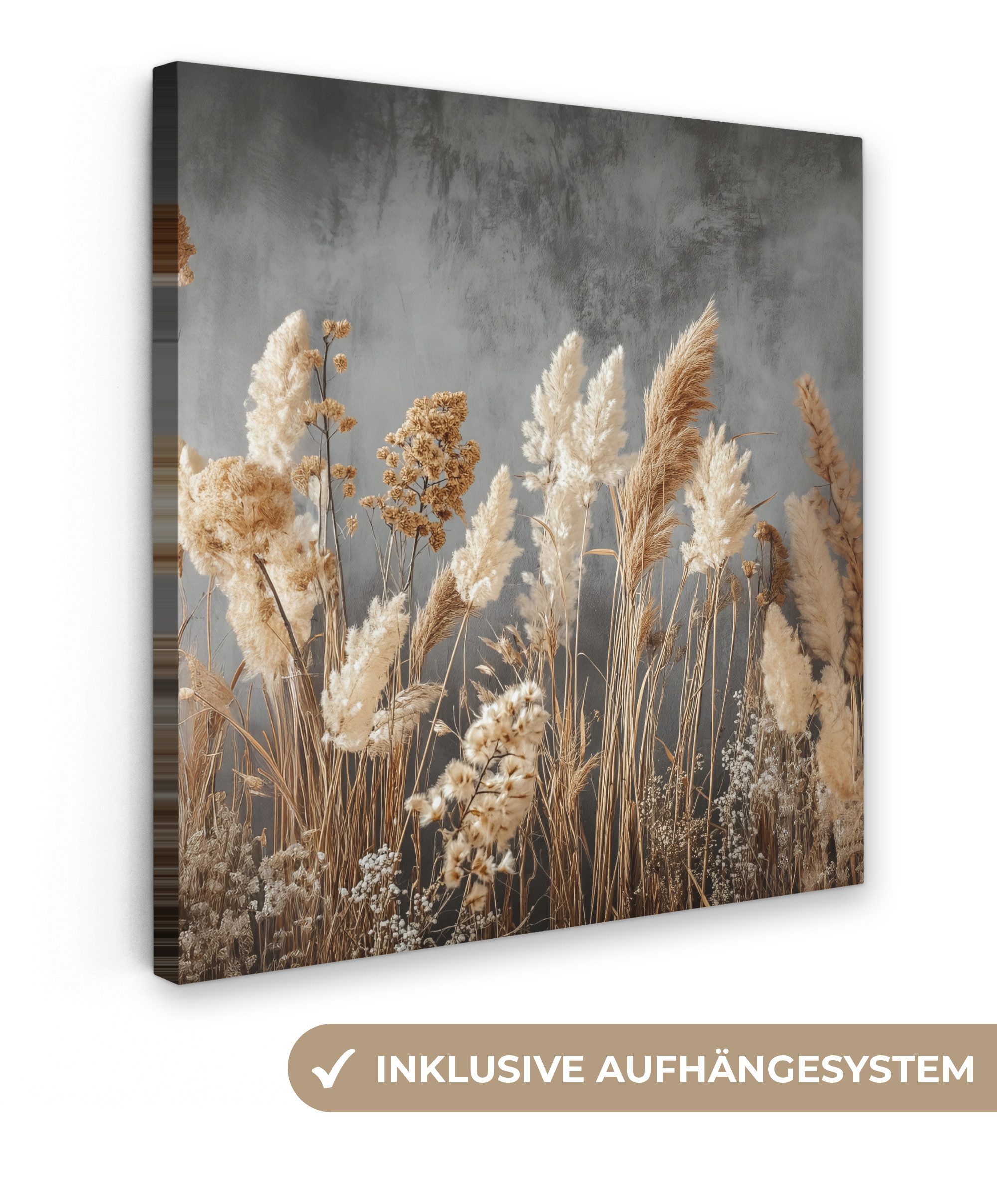 OneMillionCanvasses® Leinwandbild Getrocknete Feldblumen - Grau - Beton, Fo günstig online kaufen