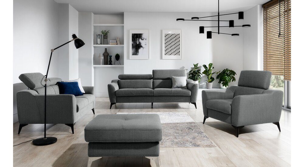 99rooms Polstergarnitur Pendleton, (Set (4-tlg), Couchgarnitur), 2-Sitzer Sofa, 3-Sitzer Sofa, Hocker und Sessel, Kopfteilverstellung