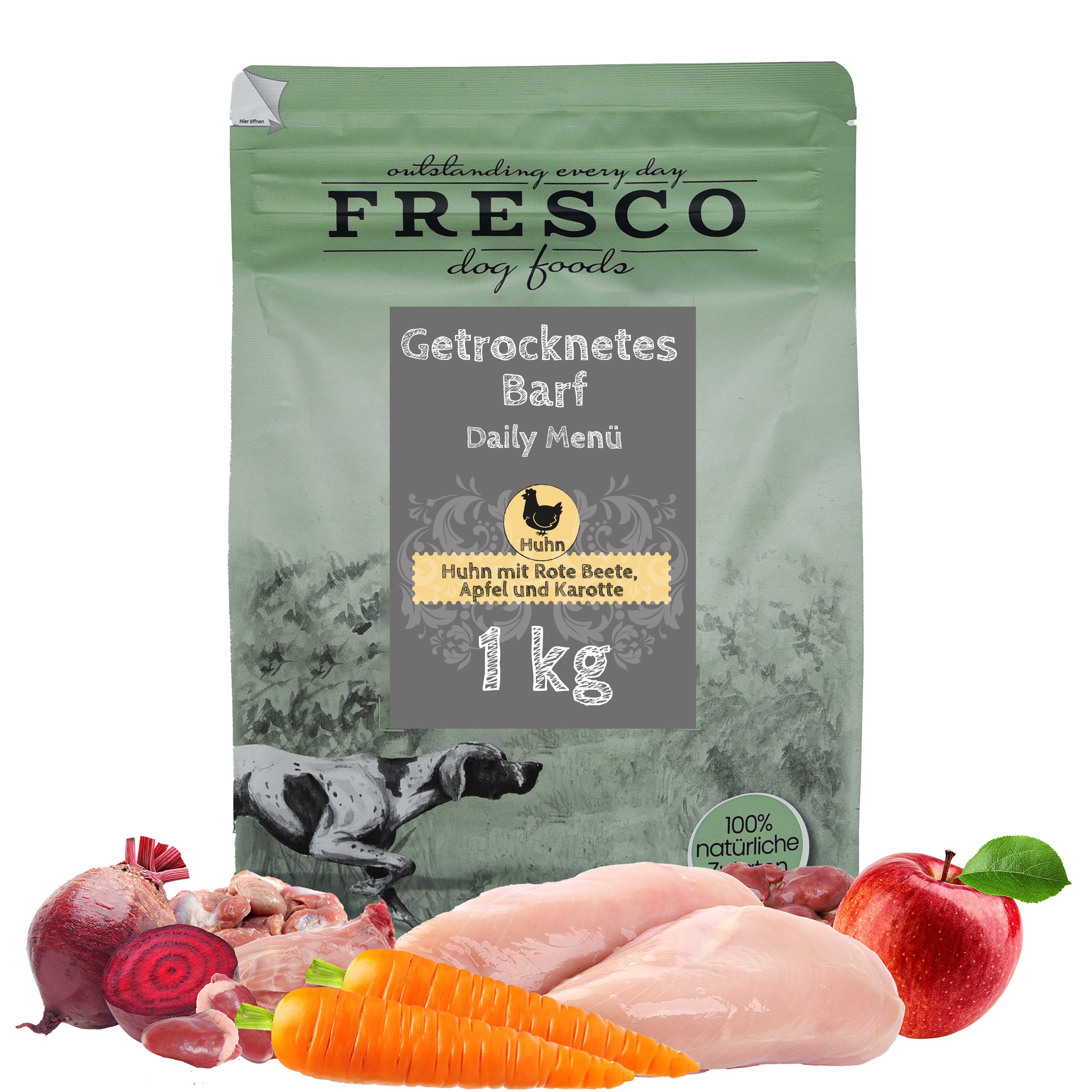 Fresco Dog TrockenBarf Huhn mit Rote Beete, Apfel und Karotte, 1kg / 2,5kg / 5kg, Trockenfutter für: Hunde, Getreidefrei, viel Frischfleisch, ohne Zusätze