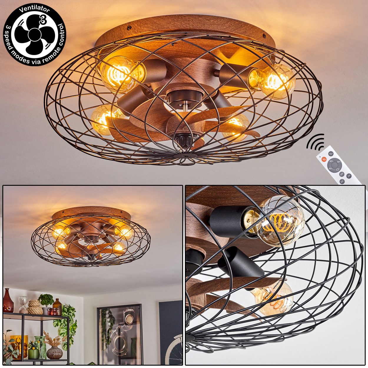 hofstein Deckenleuchte Deckenventilator mit Beleuchtung aus Metall/Kunststo günstig online kaufen