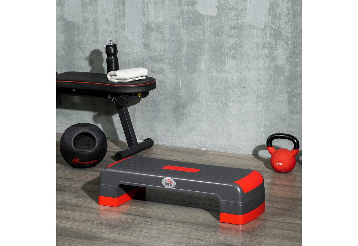 HOMCOM Stepper Steppbrett höhenverstellbar Heimtrainer mit 3 Stufen (Fitnessgerät, 1-tlg., Aerobic-Stepper), Belastbarkeit bis 150 kg 78 x 28 x 10-20 cm Rot