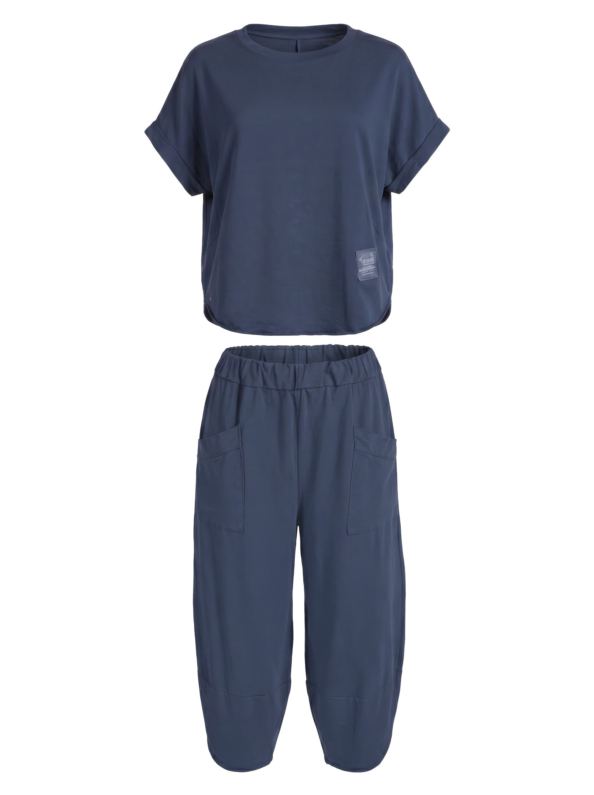 PEKIVESSA Jogginganzug Oversized Kurzarm Sweatanzug Set mit 7/8-Hose (2-tlg), Sweatshirt & Sweatpants 2-tlg. – Bild 2 von 5