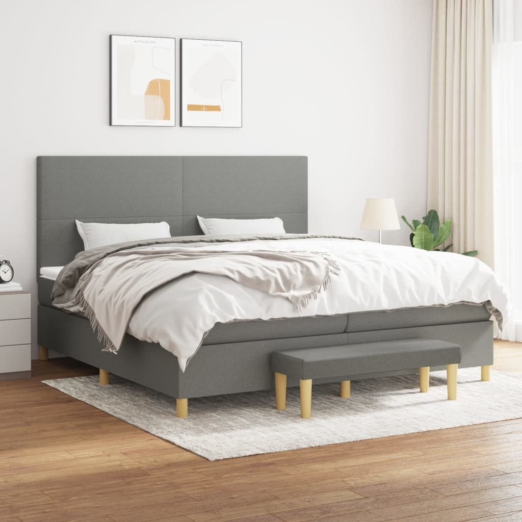 Boxspringbett 200 x 200 cm Boxspringbett mit Matratze Dunkelgrau 200x200 cm Stoff Be