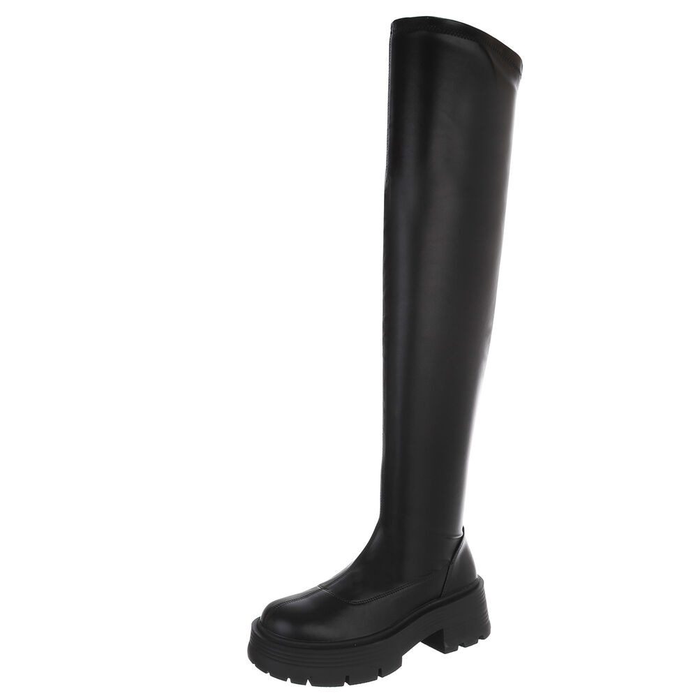 Ital-Design Modische Overknee-Stiefel mit hohem Absatz für Damen Plateaustiefel (91154524) Blockabsatz Stiefel in Schwarz