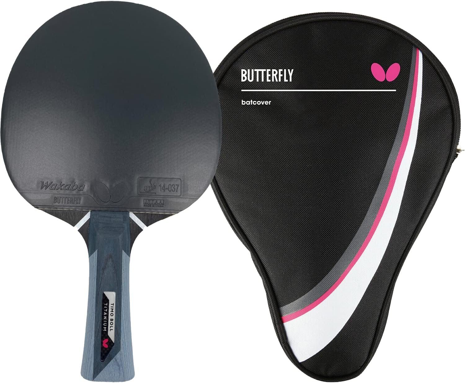Butterfly Tischtennisschläger 1x Timo Boll Titanium Schläger + Tischtennishülle Drive Case I, Tischtennis Schläger Set Tischtennisset Table Tennis Bat Racket