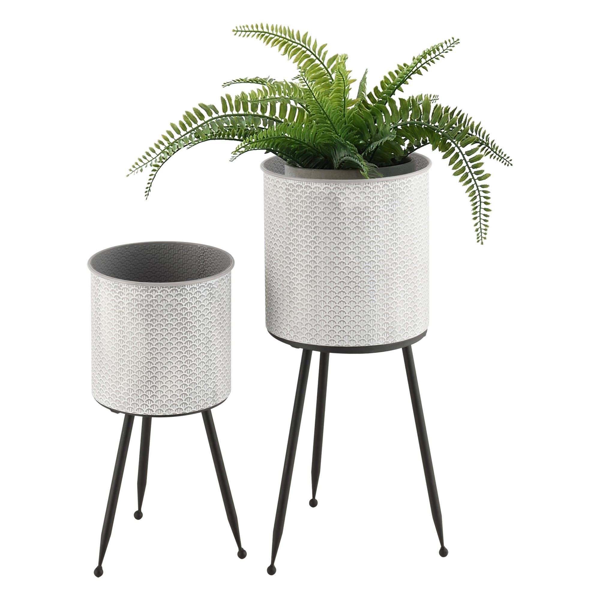 en.casa Blumenständer, Courcelles 2er Set Pflanzständer Schwarz/Weiß-Grau
