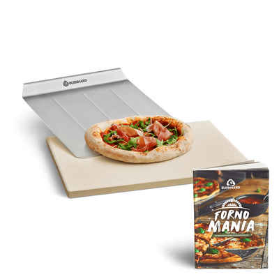 BURNHARD Pizzastein Universal rechteckig, Cordierit Stein, Edelstahl, (3-St), 38 x 30 x 1.5 cm inkl. Pizzaschieber