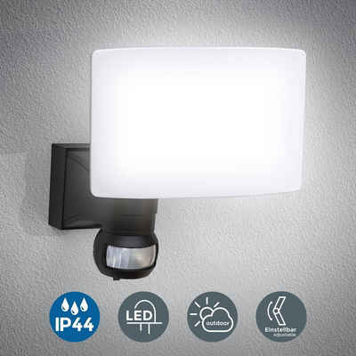 B.K.Licht Flutlichtstrahler LED Wandleuchte Bewegungsmelder Außenleuchte 20W - BKL1291, LED fest integriert, Wandlampe Schwarz 2300lm 4000K IP44 Fluter