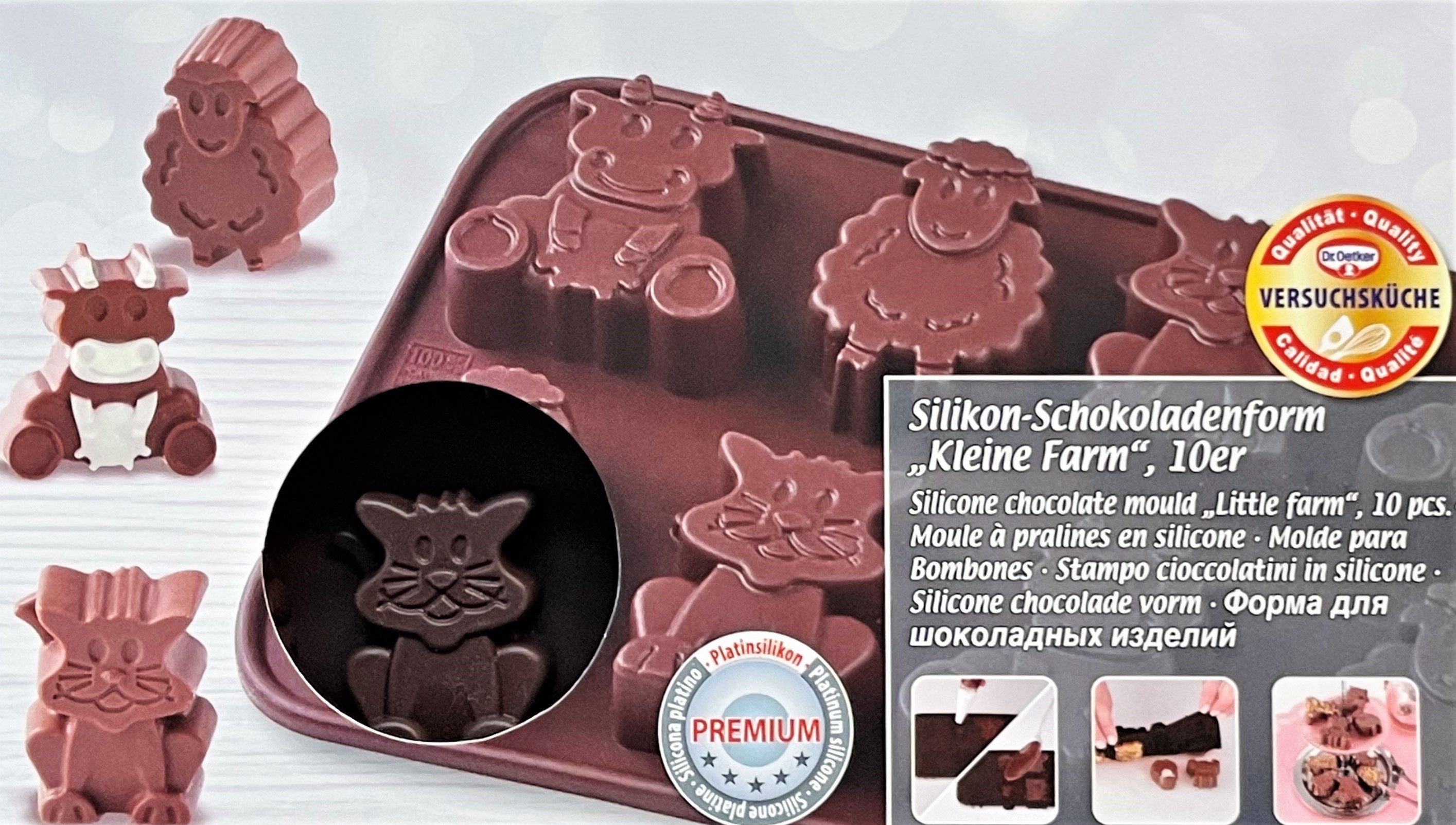Zenker Backformen Backform Silikon SCHKOLADENFORM Kleine Farm Pralinen- Eiswürfel- Form Dr.Oetker