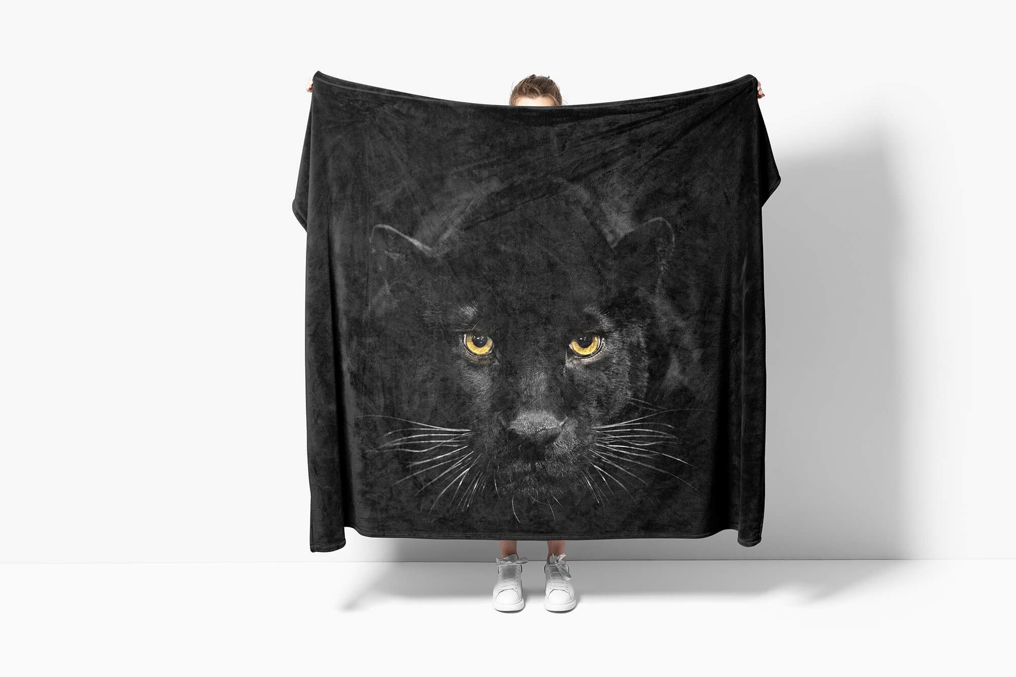 Sinus Art Handtücher Handtuch Strandhandtuch Saunatuch Kuscheldecke mit Tiermotiv Schwarzer Panther, Baumwolle-Polyester-Mix (1-St), Handtuch