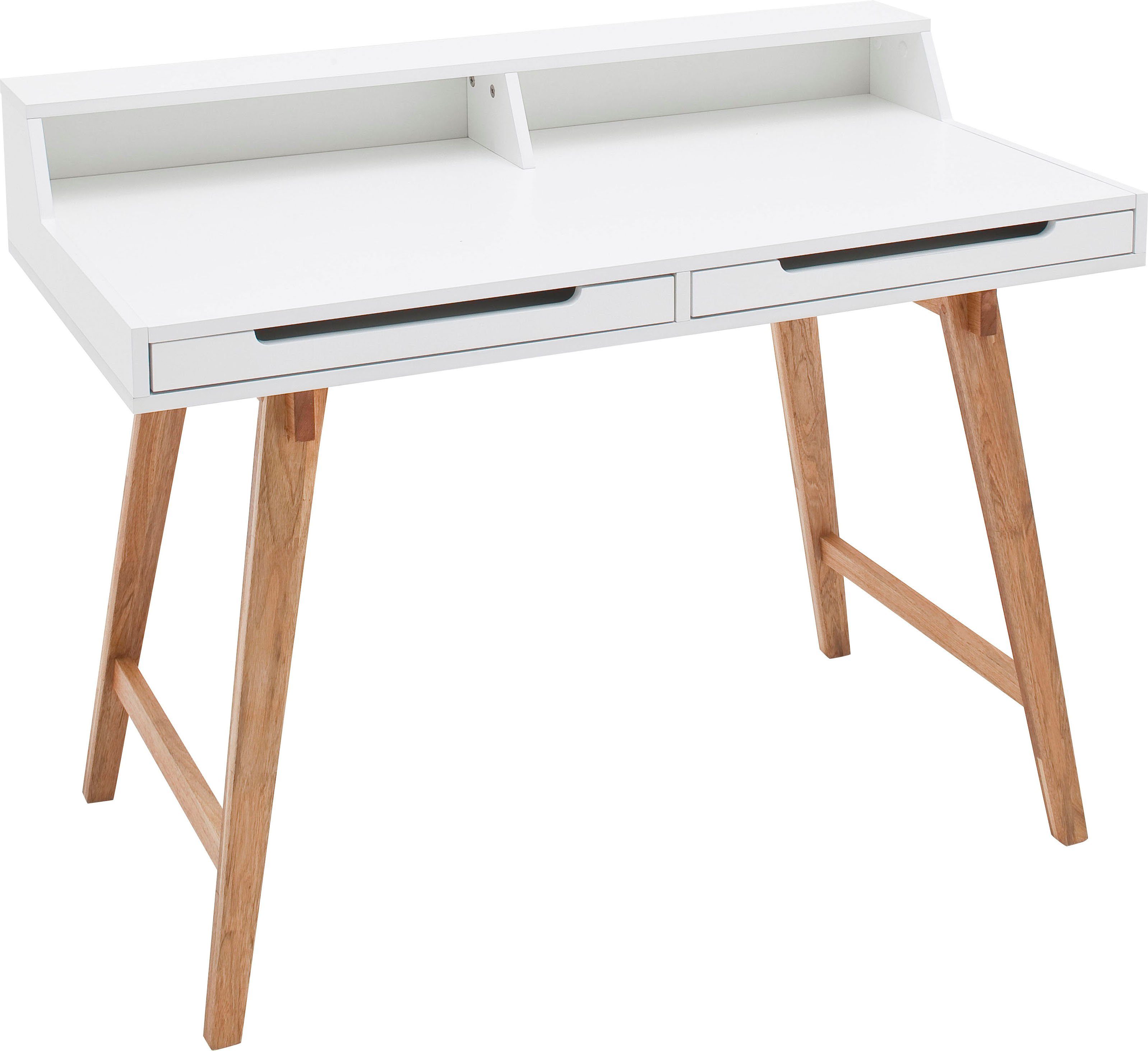 MCA furniture Schreibtisch Tiffy, weiß matt lackiert, Gestell Massivholz buchefarben, Breite 110 cm
