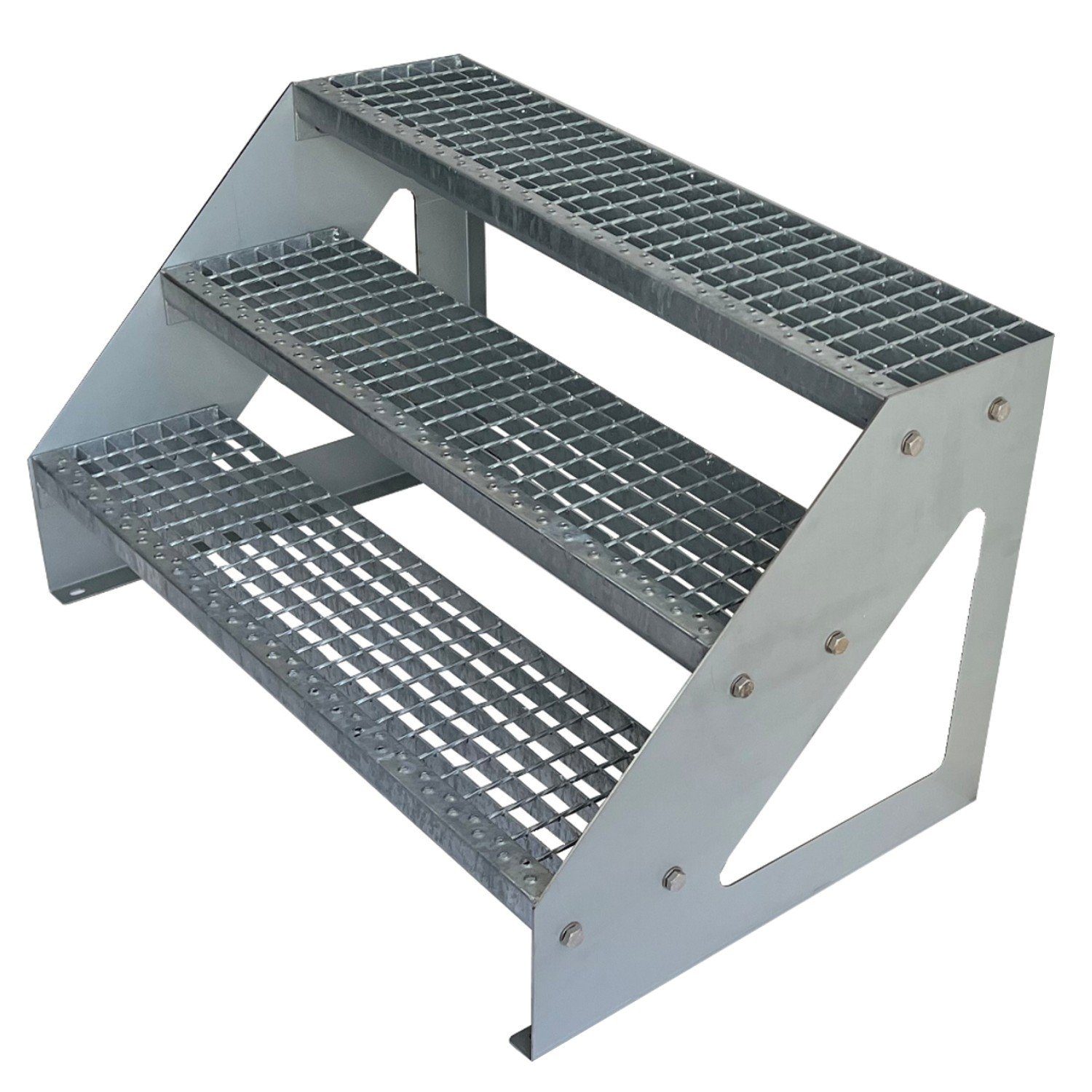 Kaminbau Mierzwa Außentreppe Premium Treppe Verzinkt Freistehend, für Geschosshöhen bis 57.00 cm, Stufen Gitterroststufen nach DIN 24531, (Höhe 57 cm, Breite wählbar aus 60, 80, 100, 120, 140 cm), Gartentreppe Stahltreppe Wetterfest Rostfrei Feuer-Verzinkt Rutschfest