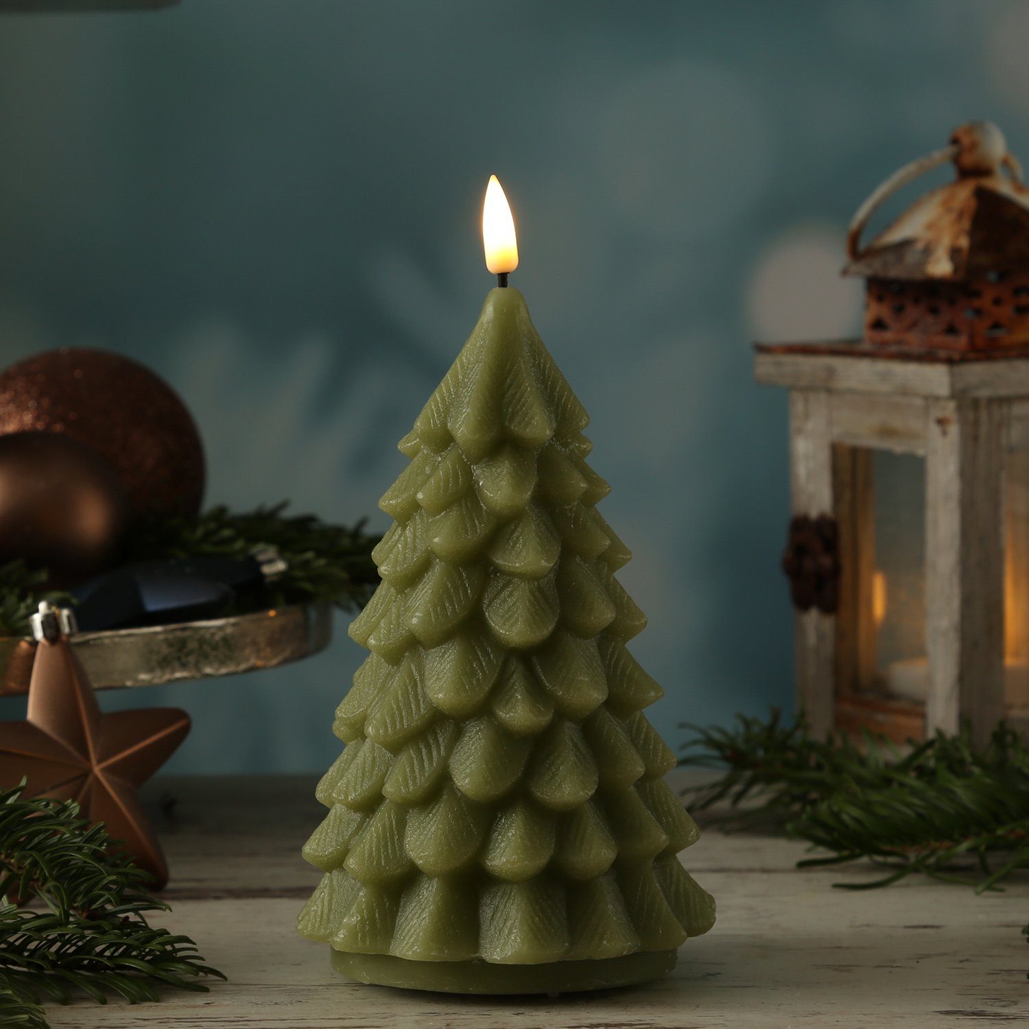 Deluxe Homeart LED-Kerze Tannenbaum Weihnachtsbaum Deluxe Echtwachs flacker günstig online kaufen