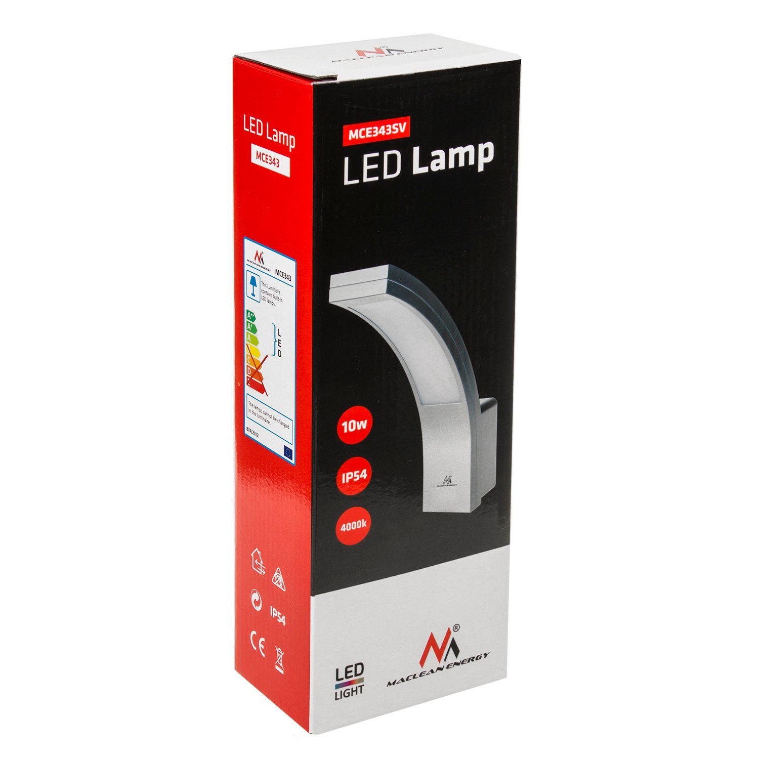 Außenwandleuchte IP54 LED-Lampe 10W Silber MCE343, Außen-Wandleuchte Neutralweiß Fassadenlampe LED Maclean Neutralweiß,