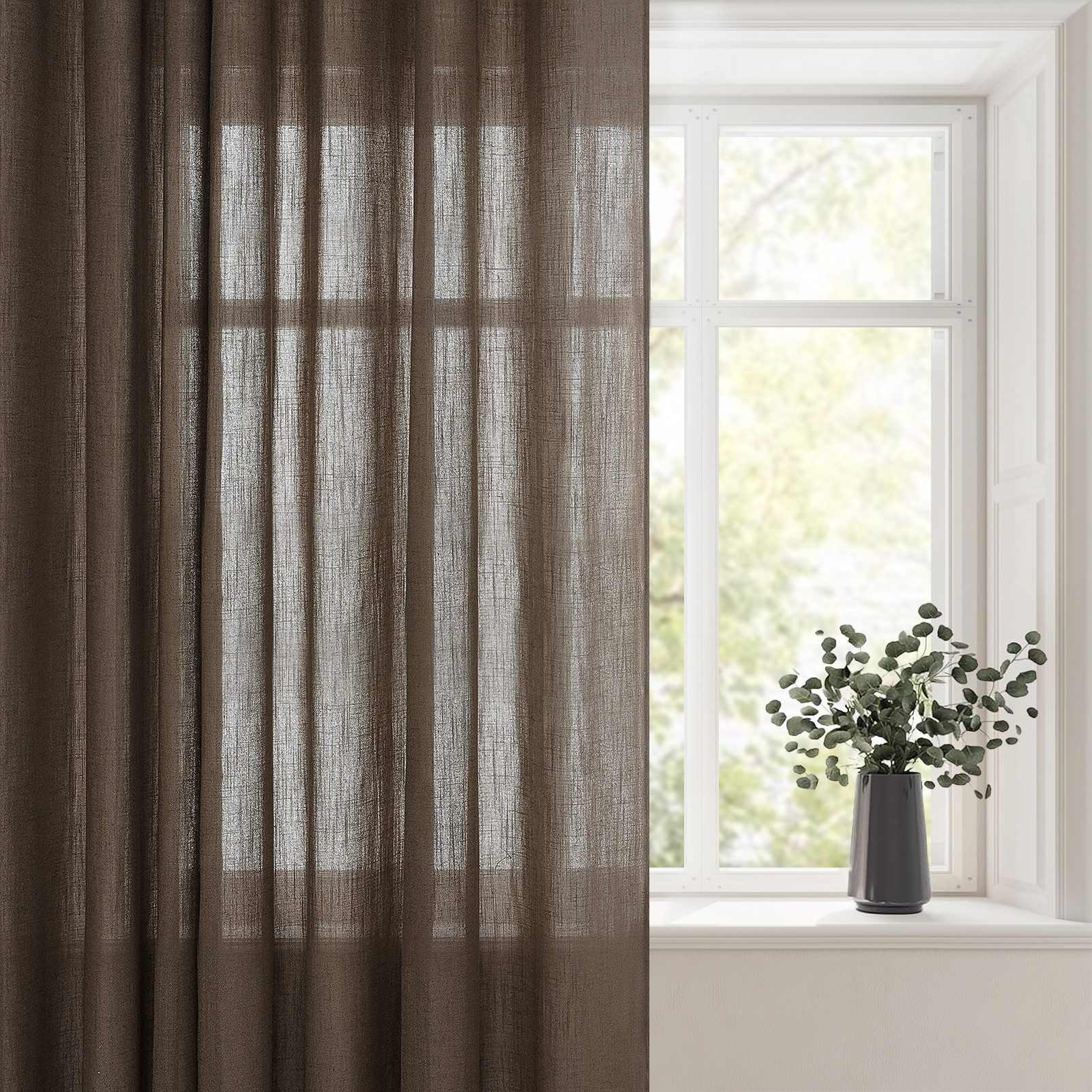 Topfinel Gardine Leinenoptik vorhänge mit kräuselband halbtransparent wohnzimmer (2 St), Kräuselband, halbtransparent, modern boho Tiefflachs 140x225cm kinderzi – Bild 4 von 5