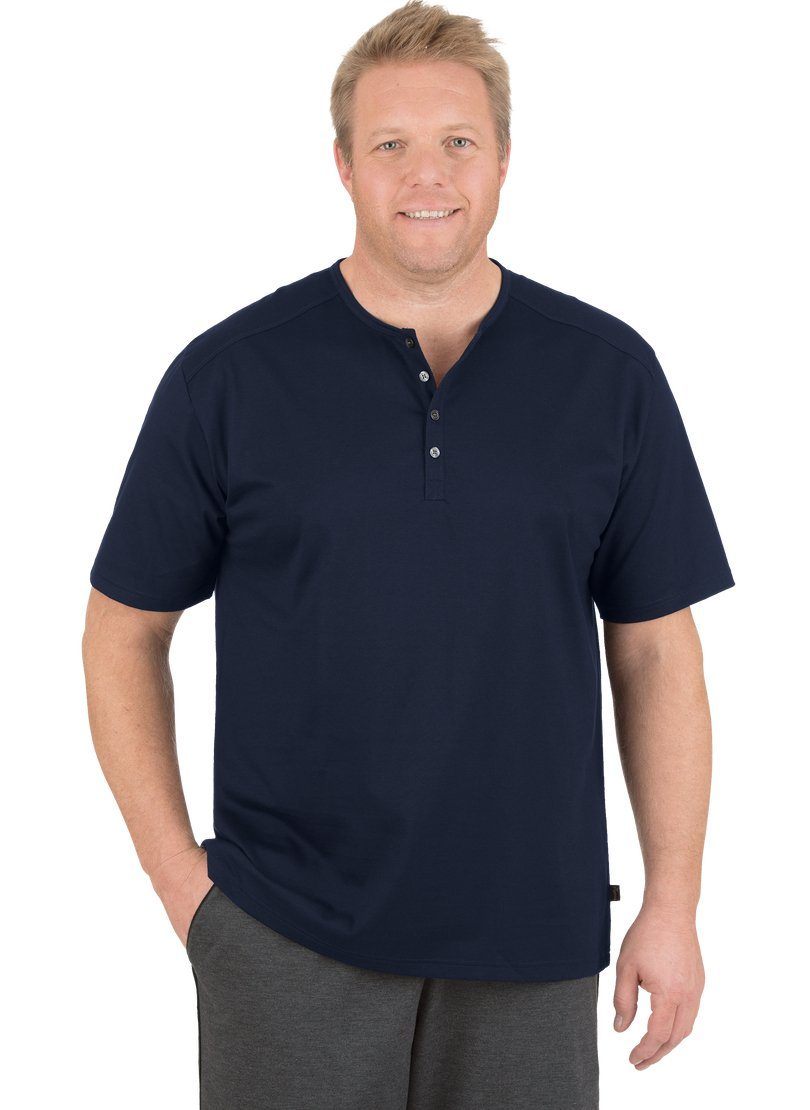 Baumwolle TRIGEMA T-Shirt Trigema DELUXE mit Knopfleiste navy T-Shirt