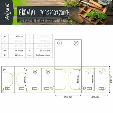 Zelsius Gewächshaus Grow Tent 200 x 200 x 200 cm schwarz/grün Pflanzenzucht Indoor