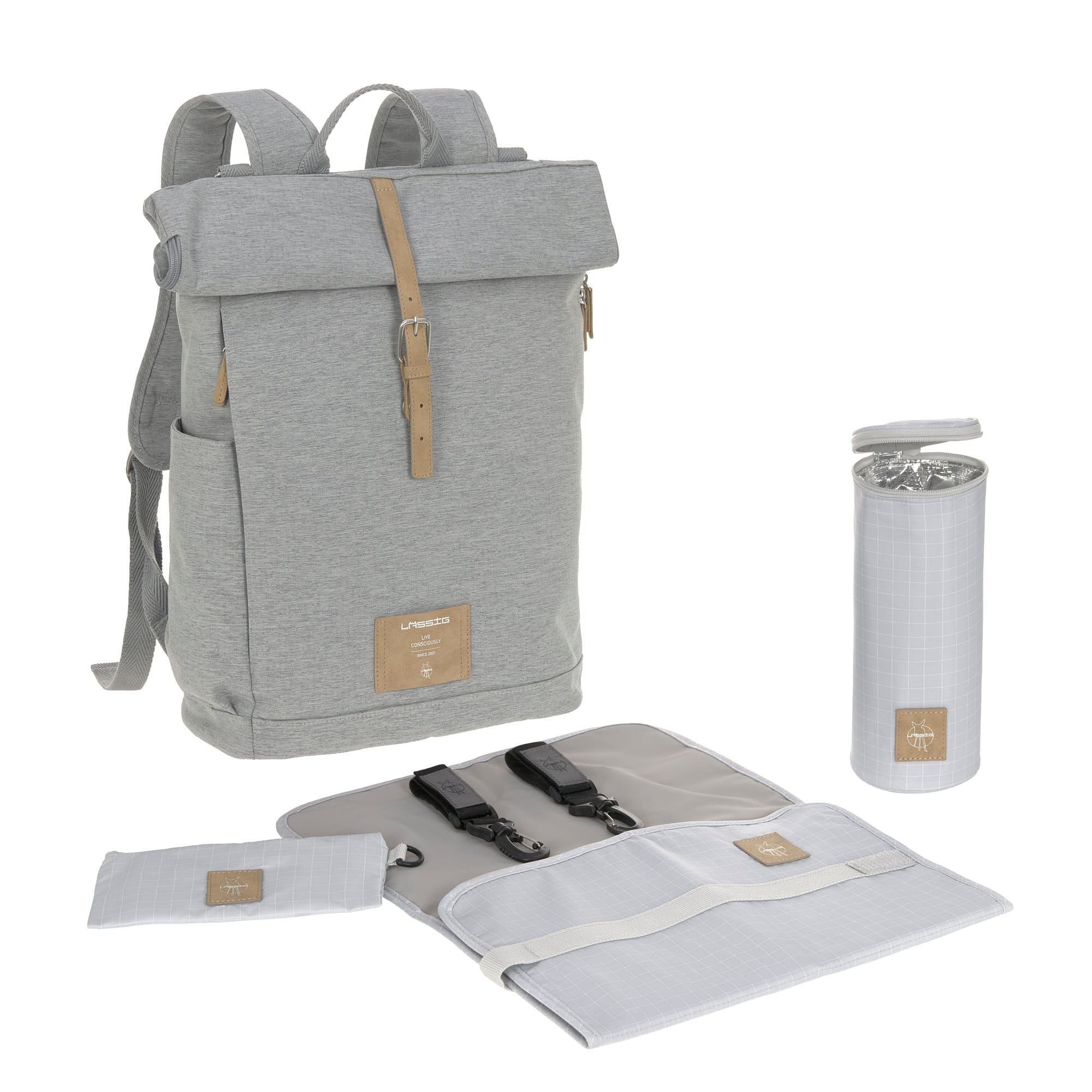 LÄSSIG Wickelrucksack LÄSSIG Wickeltasche Wickelrucksack Rolltop Backpack (Rolltop), PETA-approved vegan; zum Teil aus recyceltem Material