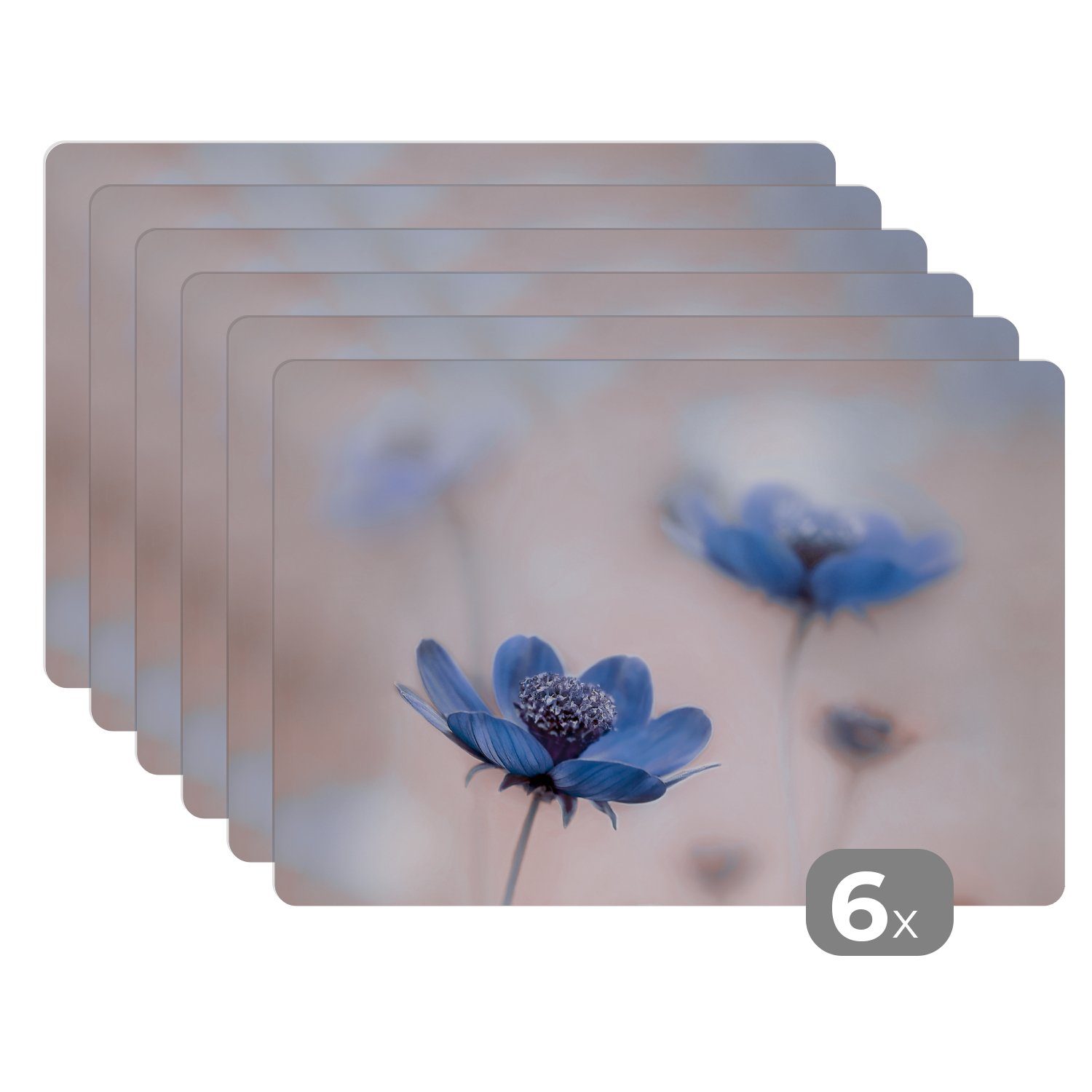 Kosmos - Platzset, Blau, - Schmutzabweisend Natur (6-St), Platzset, Blumen Tischmatten, Platzdecken, Platzmatte, - MuchoWow,