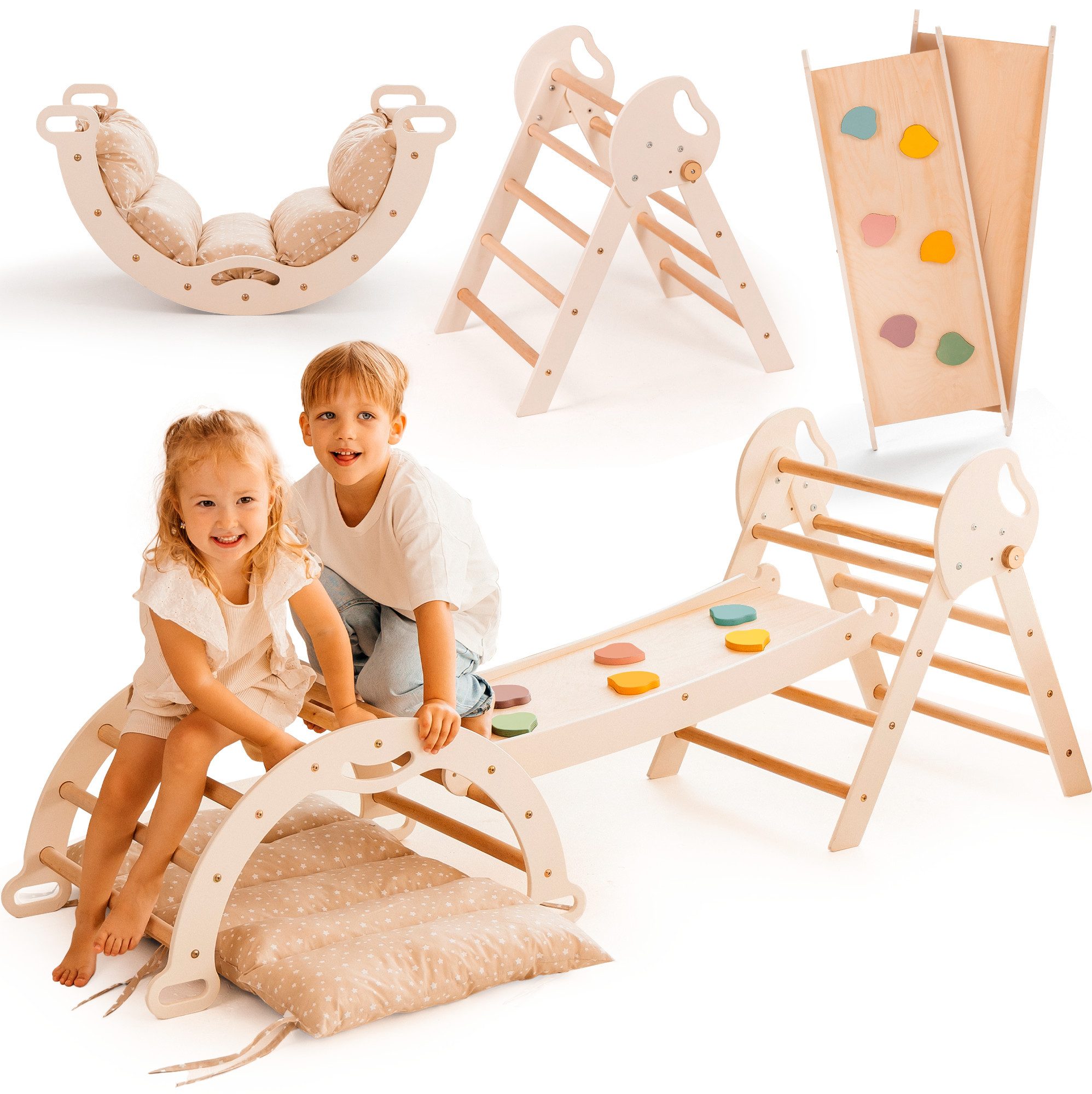 Goodevas Klettergerüst 5-in-1 Montessori Holz-Kletter-Set 5in1 für Kleinkinder 1-3 Jahre alt, (5-St)