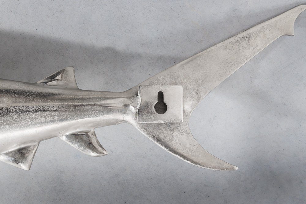 LebensWohnArt Dekoobjekt Wanddeko Maritim silber Haifisch SHARK links Aluminium 105cm