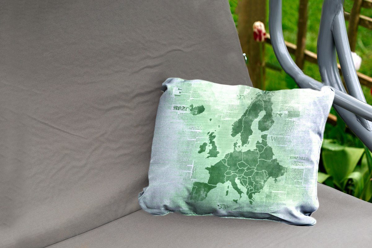 - Karte Grün, Outdoor-Dekorationskissen, Europa Kissenhülle Zeitung - Polyester, von MuchoWow Dekokissenbezug, Dekokissen