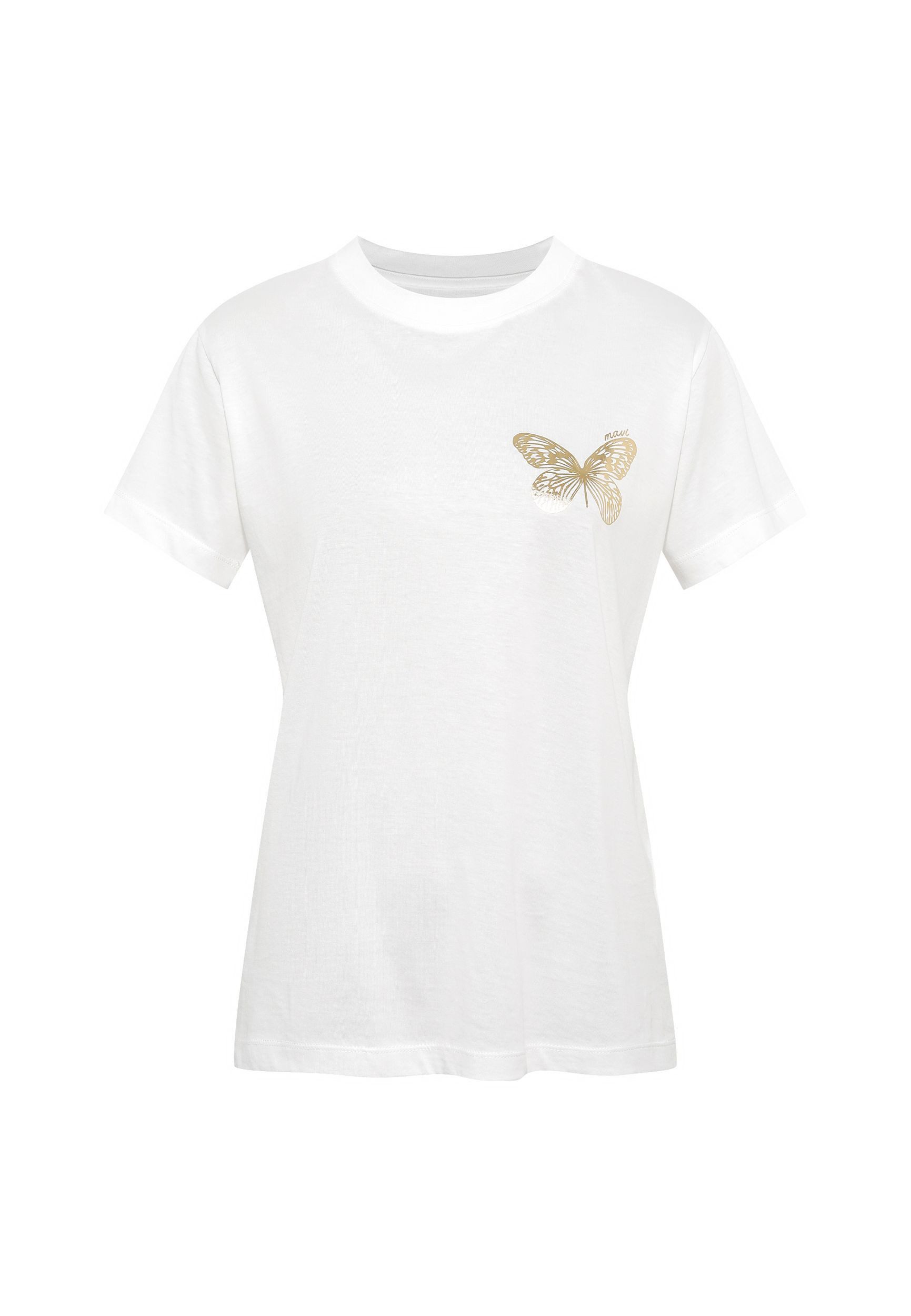 Mavi T-Shirt mit goldenem Schmetterling-Motiv, Rundhals günstig online kaufen