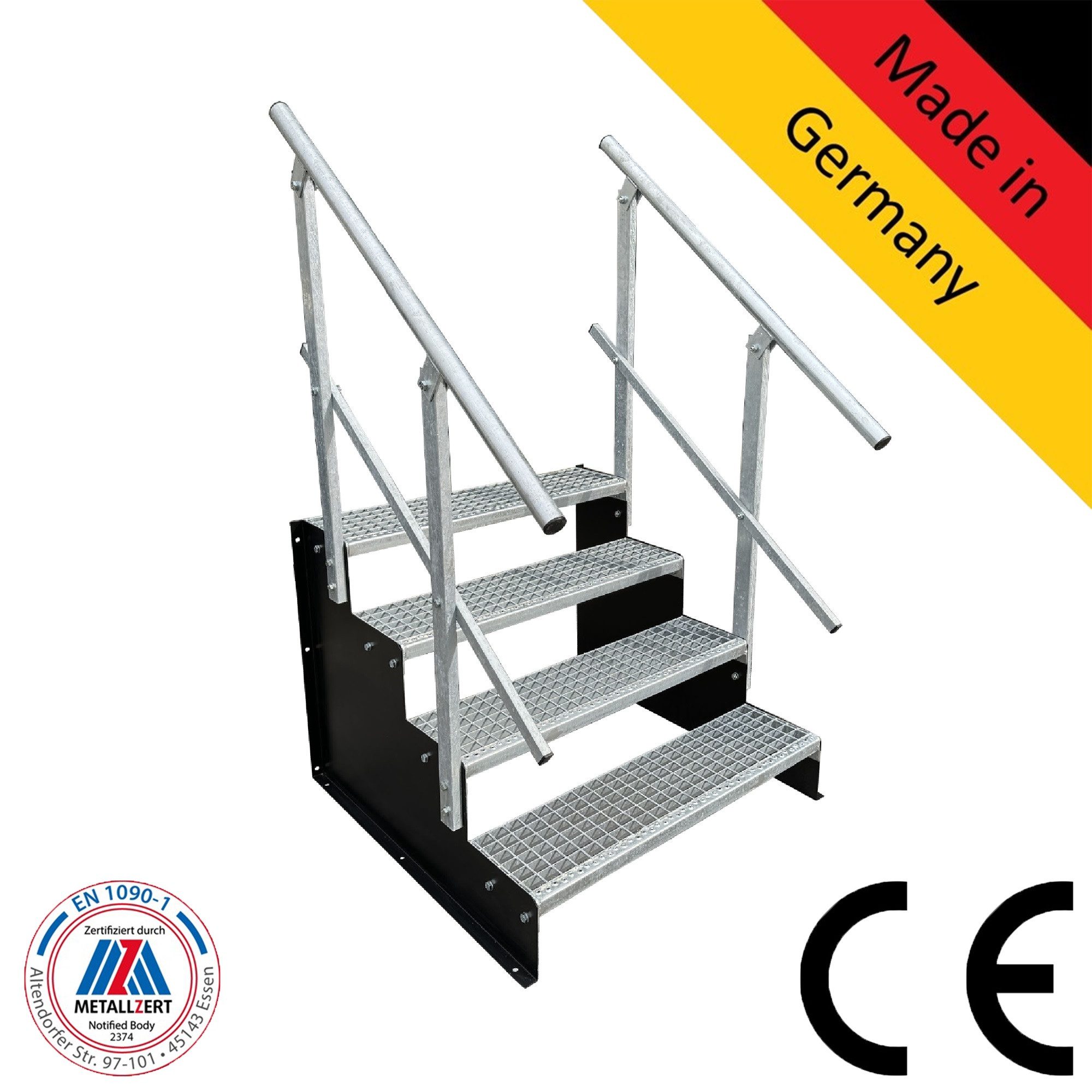 SRM Design Außentreppe 4 Stufen Standtreppe Modell 2 schwarz 18 cm Stufenhöhe 80 cm Breite 72