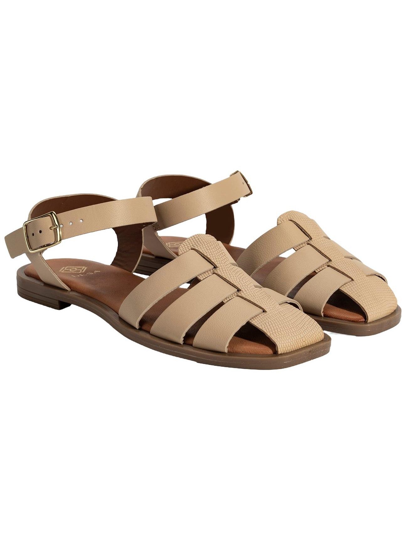 Desa Desa Damen-Ledersandalen – Flacher Absatz, Schnallenverschluss Slipper